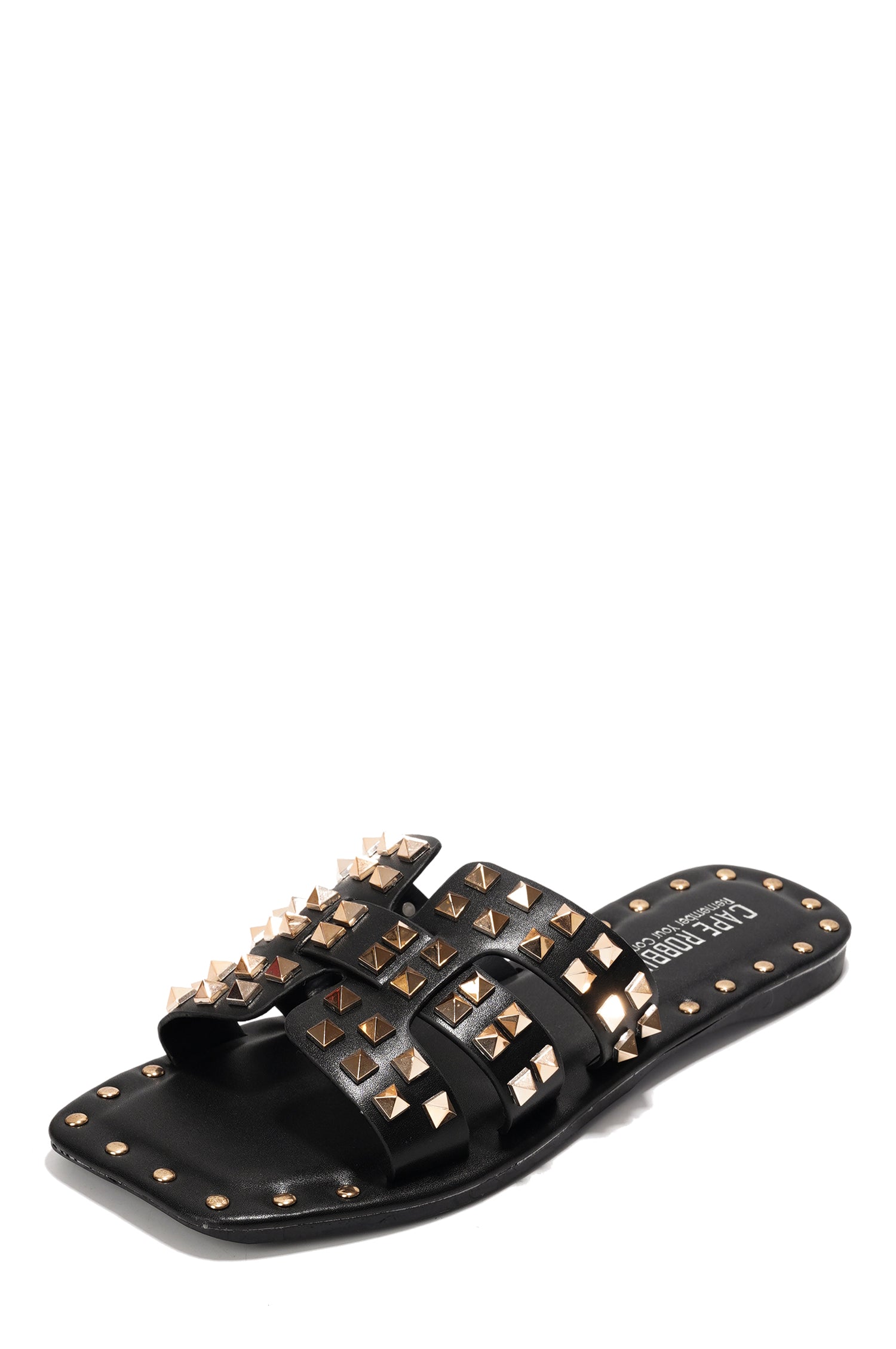 Amisha Gold Spike Studded Slide Sandals - Open Toe Slip On Sandals - Black - Cape Robbin