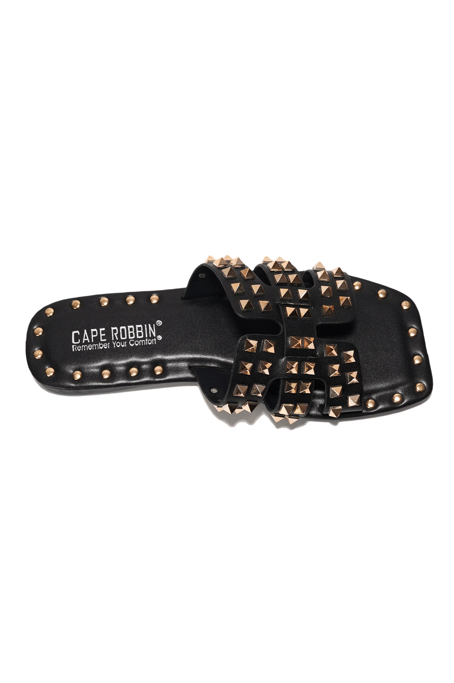 Amisha Gold Spike Studded Slide Sandals - Open Toe Slip On Sandals - Black - Cape Robbin
