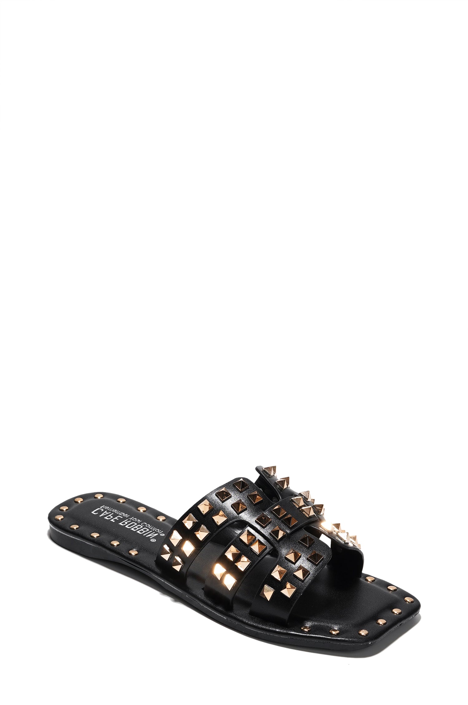 Amisha Gold Spike Studded Slide Sandals - Open Toe Slip On Sandals - Black - Cape Robbin
