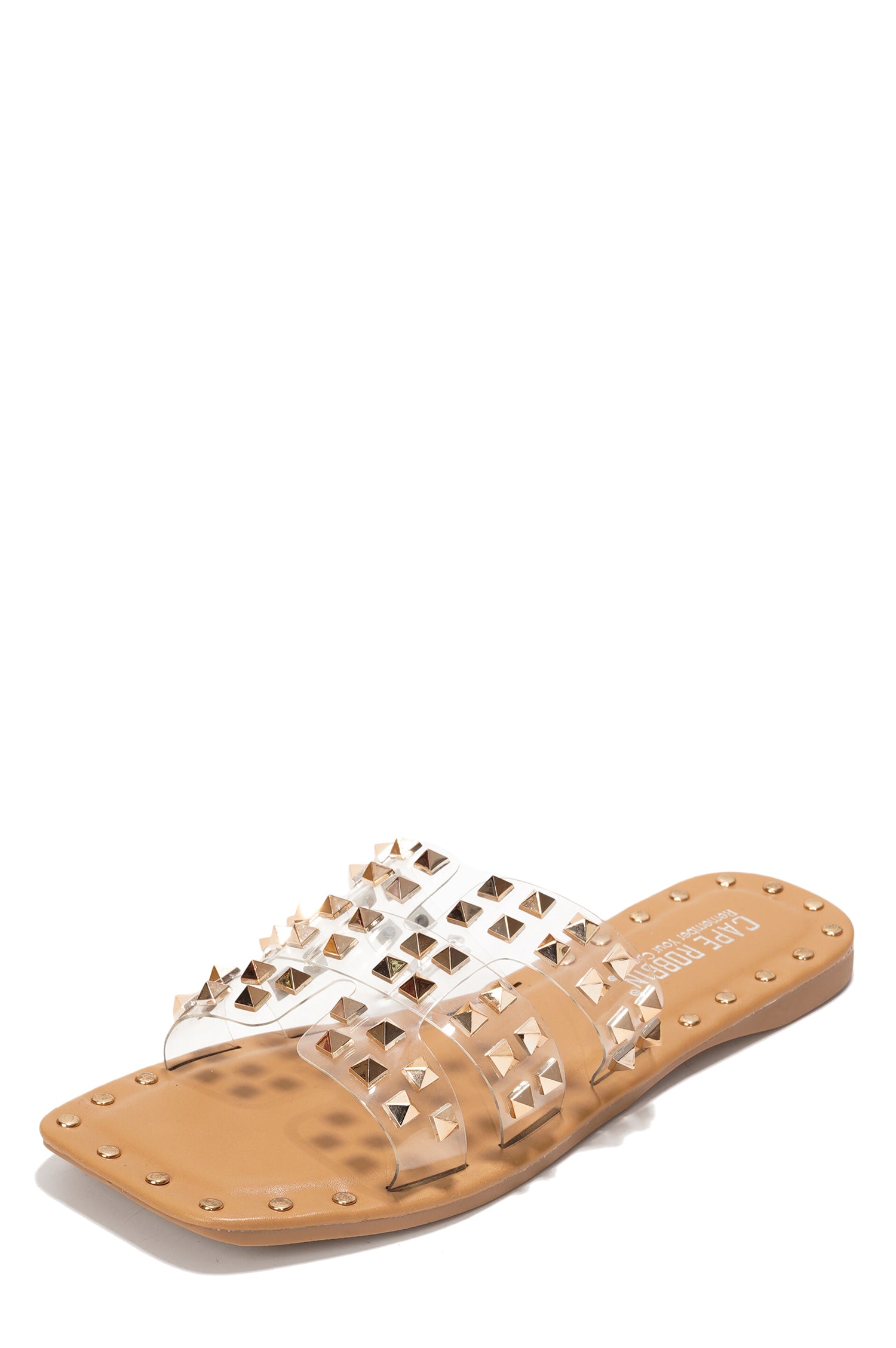 Amisha Gold Spike Studded Slide Sandals - Open Toe Slip On Sandals - Clear - Cape Robbin