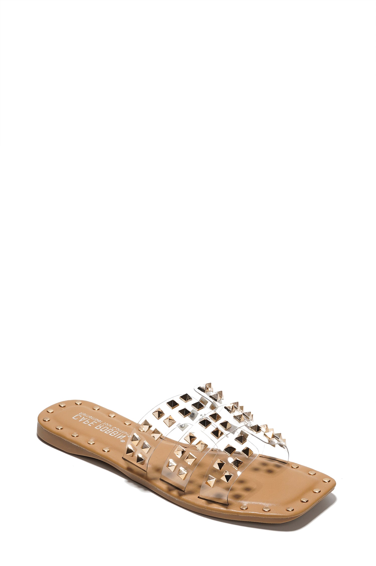 Amisha Gold Spike Studded Slide Sandals - Open Toe Slip On Sandals - Clear - Cape Robbin