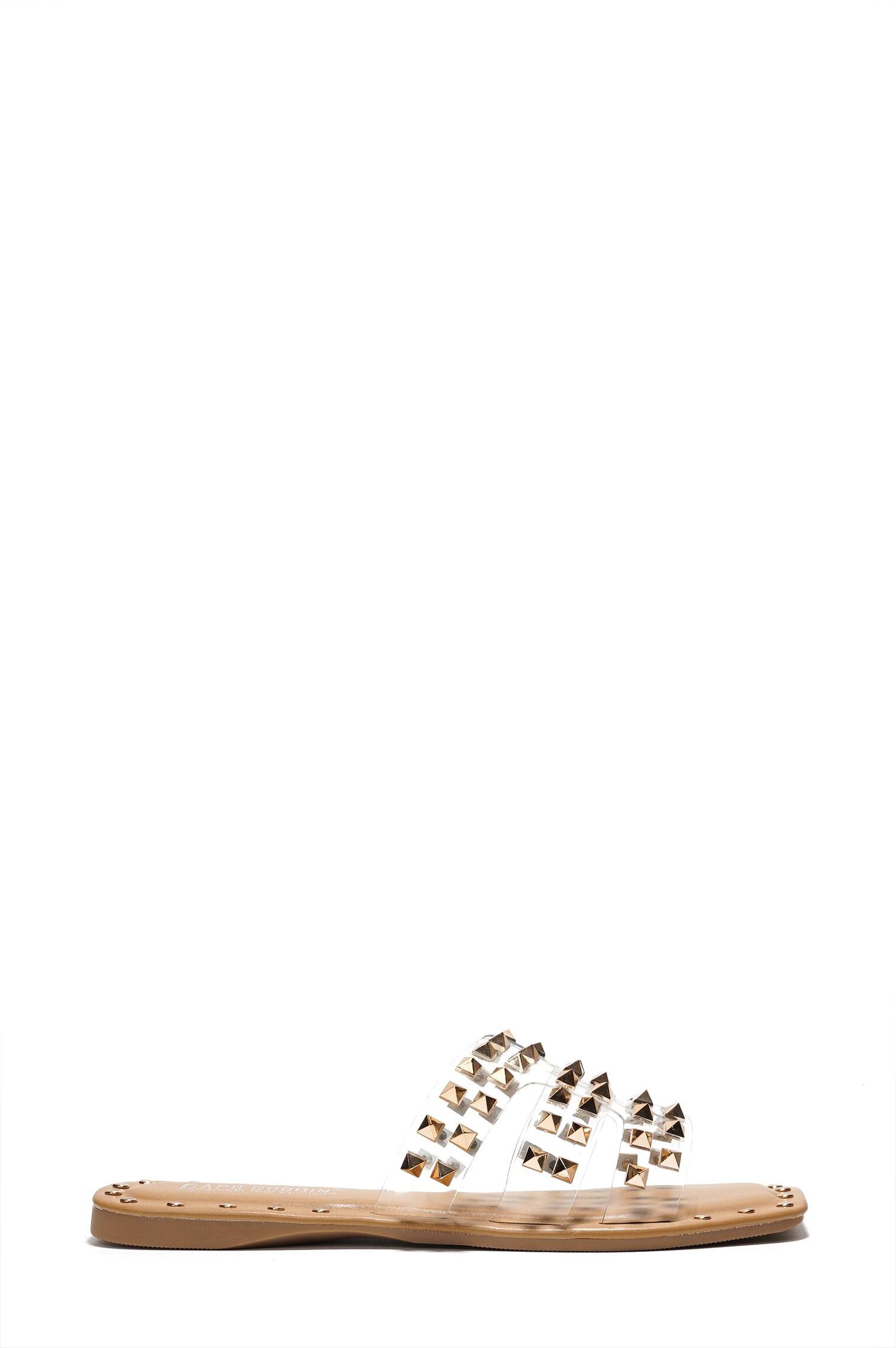 Amisha Gold Spike Studded Slide Sandals - Open Toe Slip On Sandals - Clear - Cape Robbin
