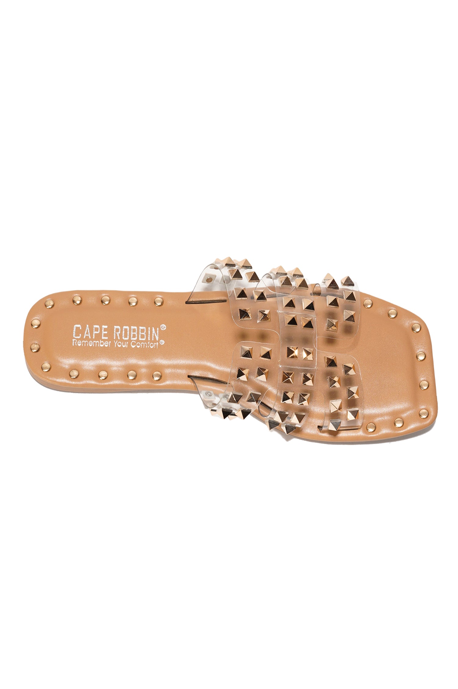 Amisha Gold Spike Studded Slide Sandals - Open Toe Slip On Sandals - Clear - Cape Robbin