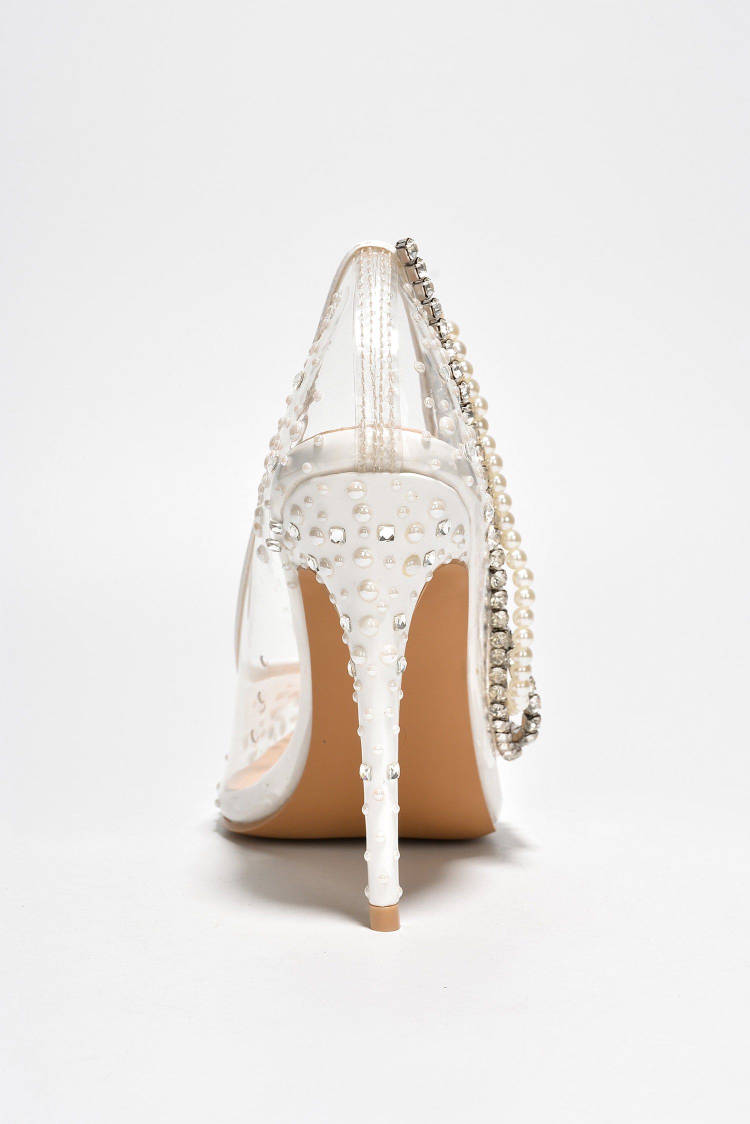 Aravalyn Rhinestone Metallic Transparent Heel - White