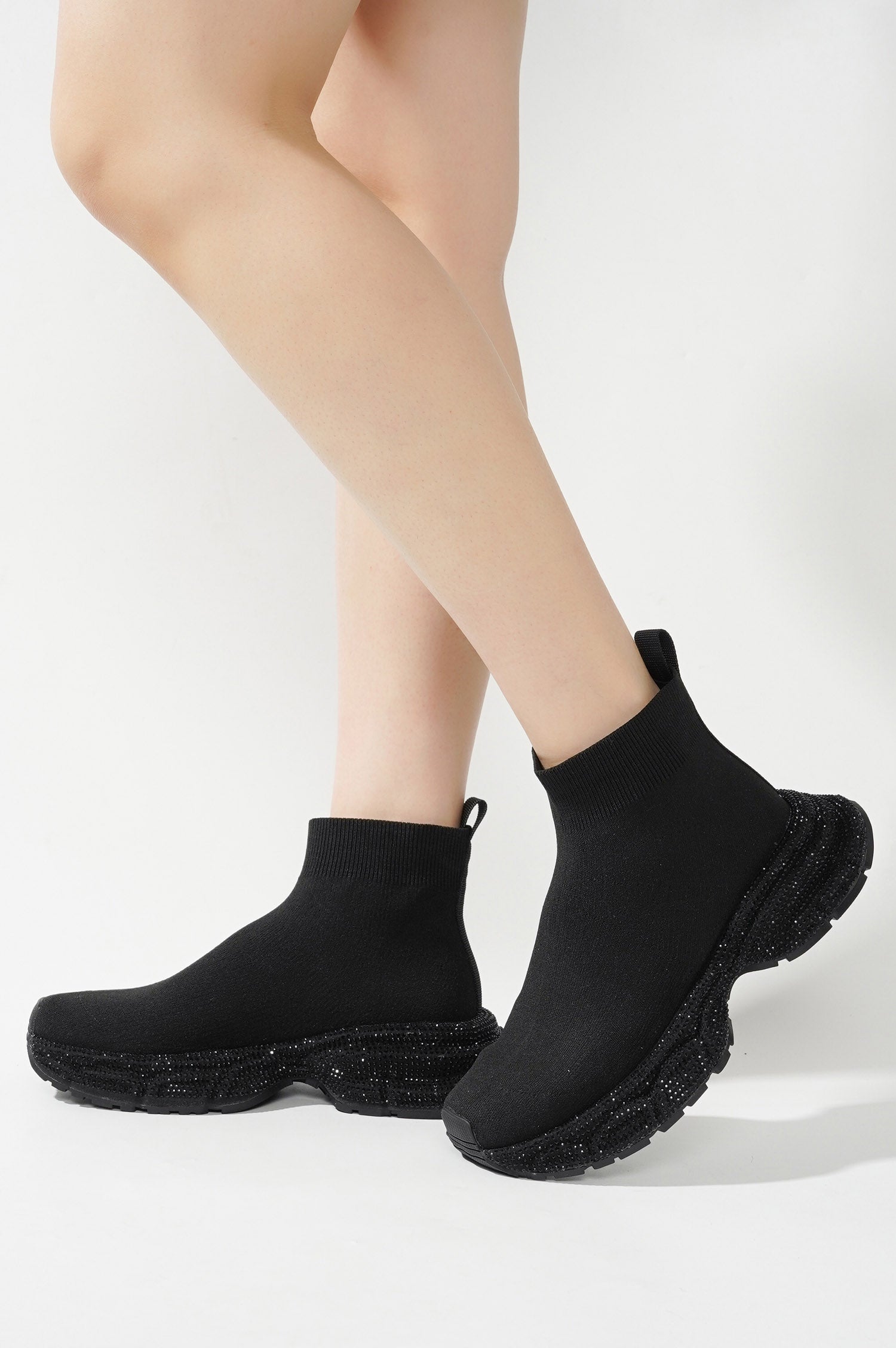 Bonni Rhinestone Embellished Sock Sneakers - Black