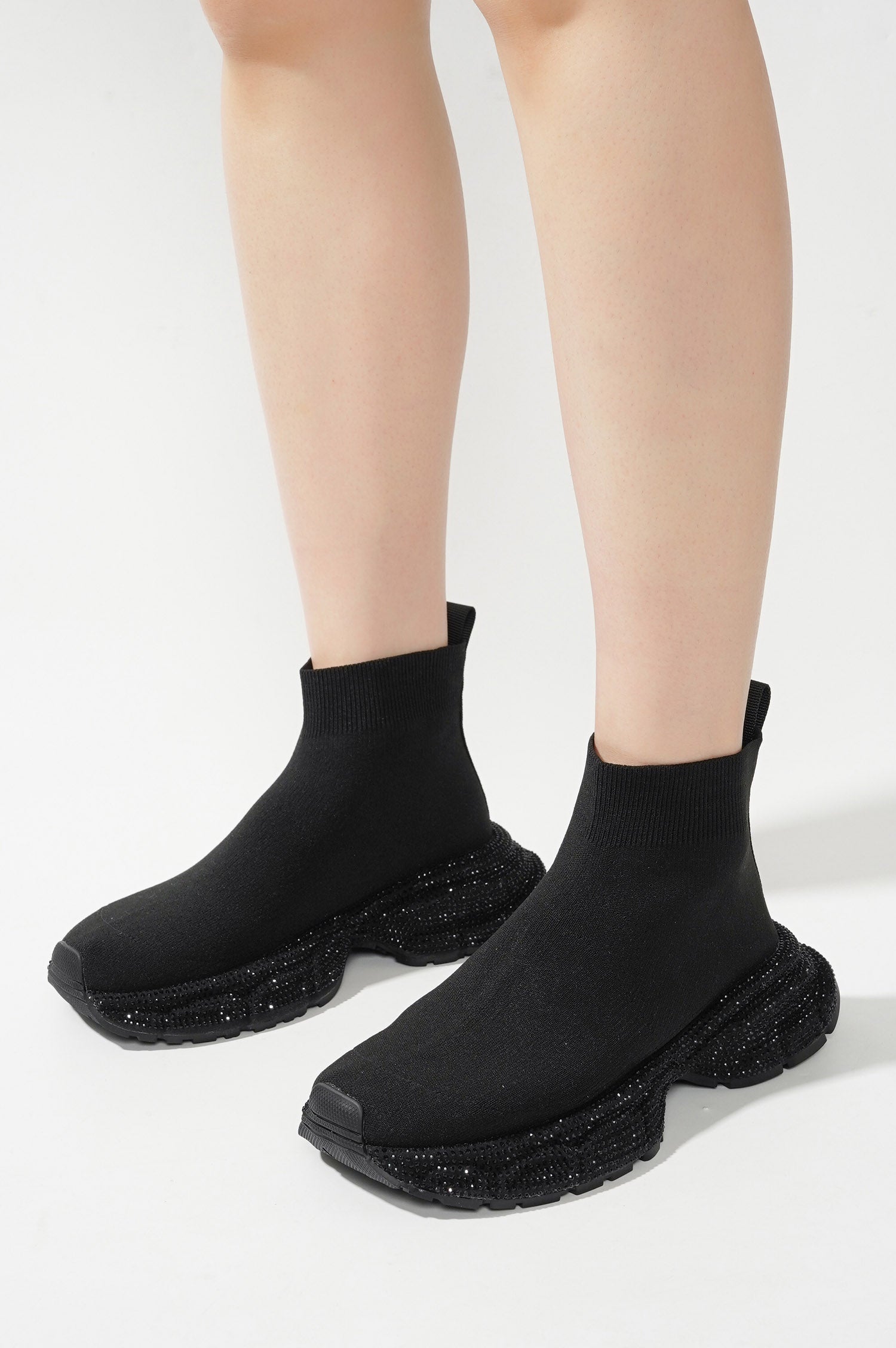 Bonni Rhinestone Embellished Sock Sneakers - Black