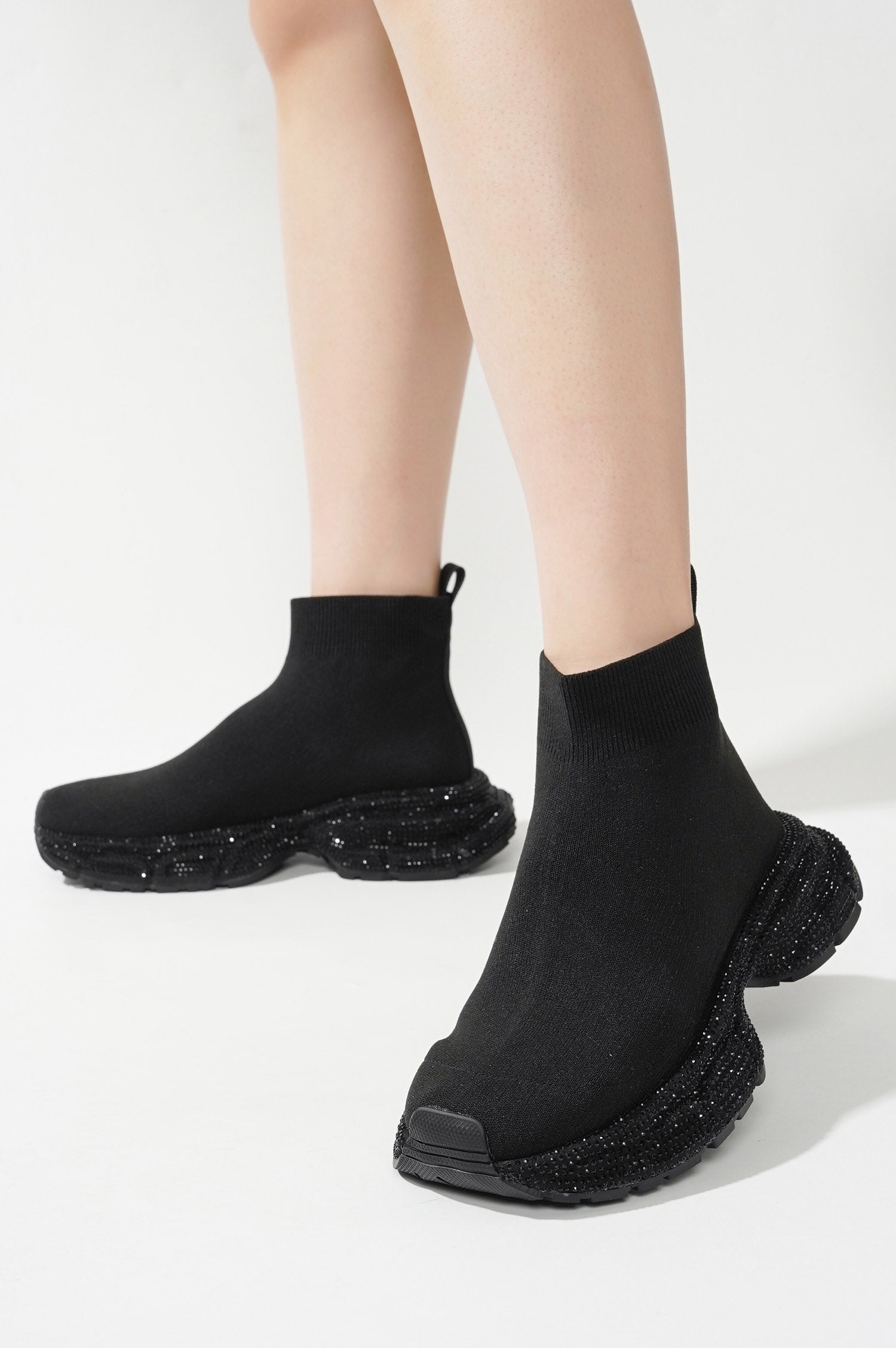 Bonni Rhinestone Embellished Sock Sneakers - Black