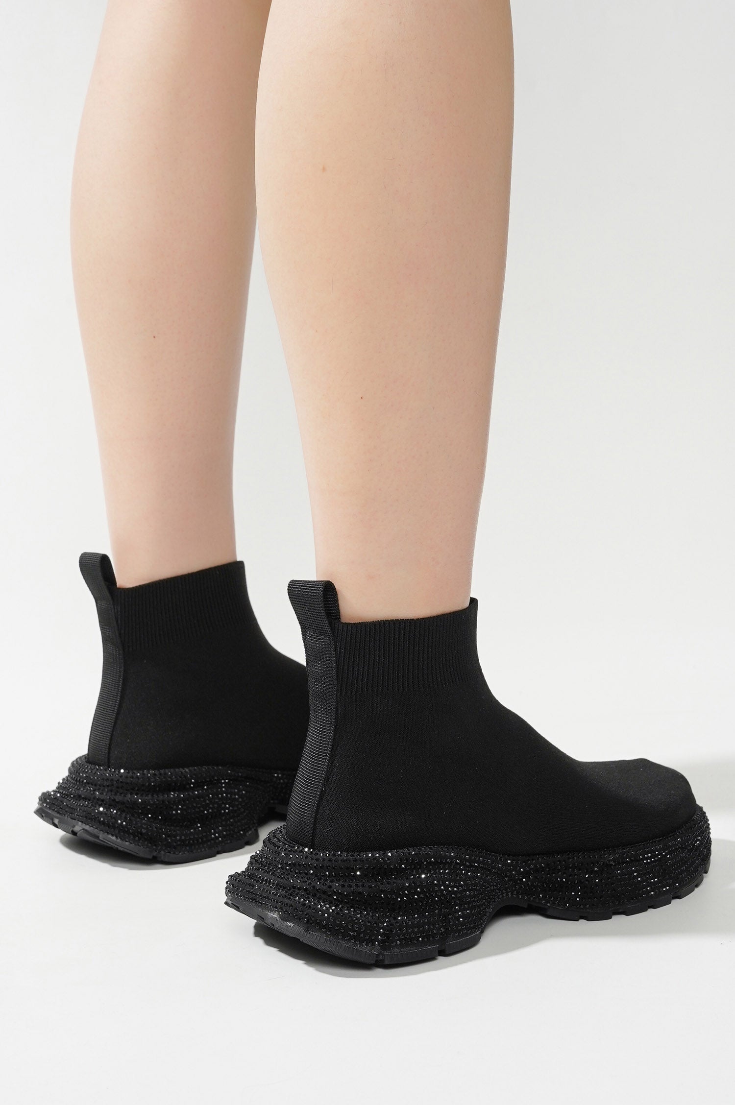 Bonni Rhinestone Embellished Sock Sneakers - Black