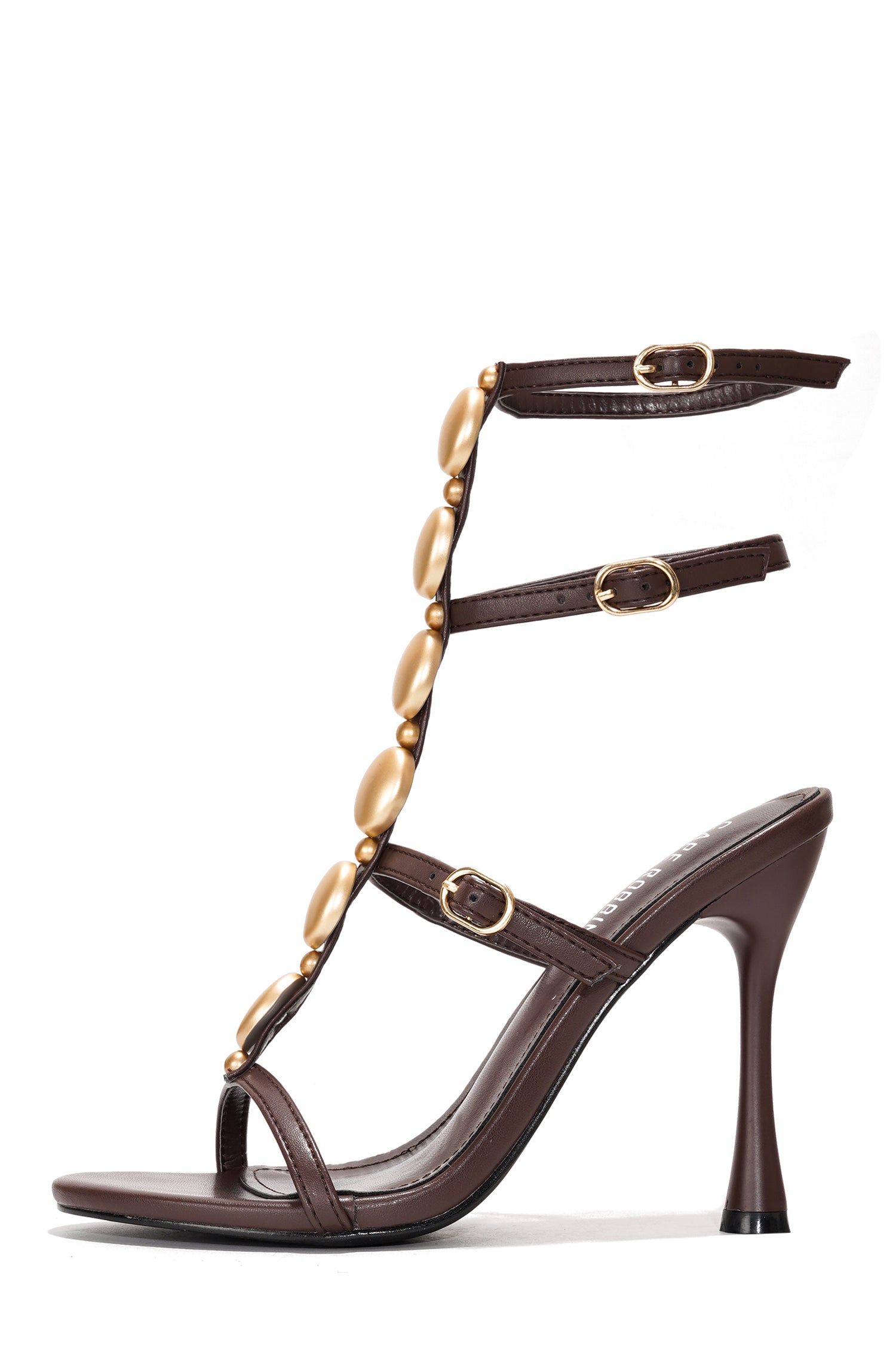 Brana Beaded T-Strap Sculptural Heel Sandal - Brown