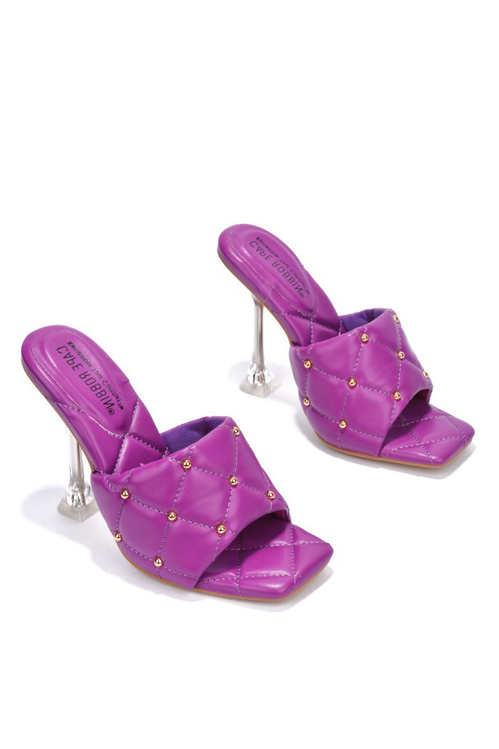 Cecilla Studded Square Toe Odd Shaped Heels - Purple