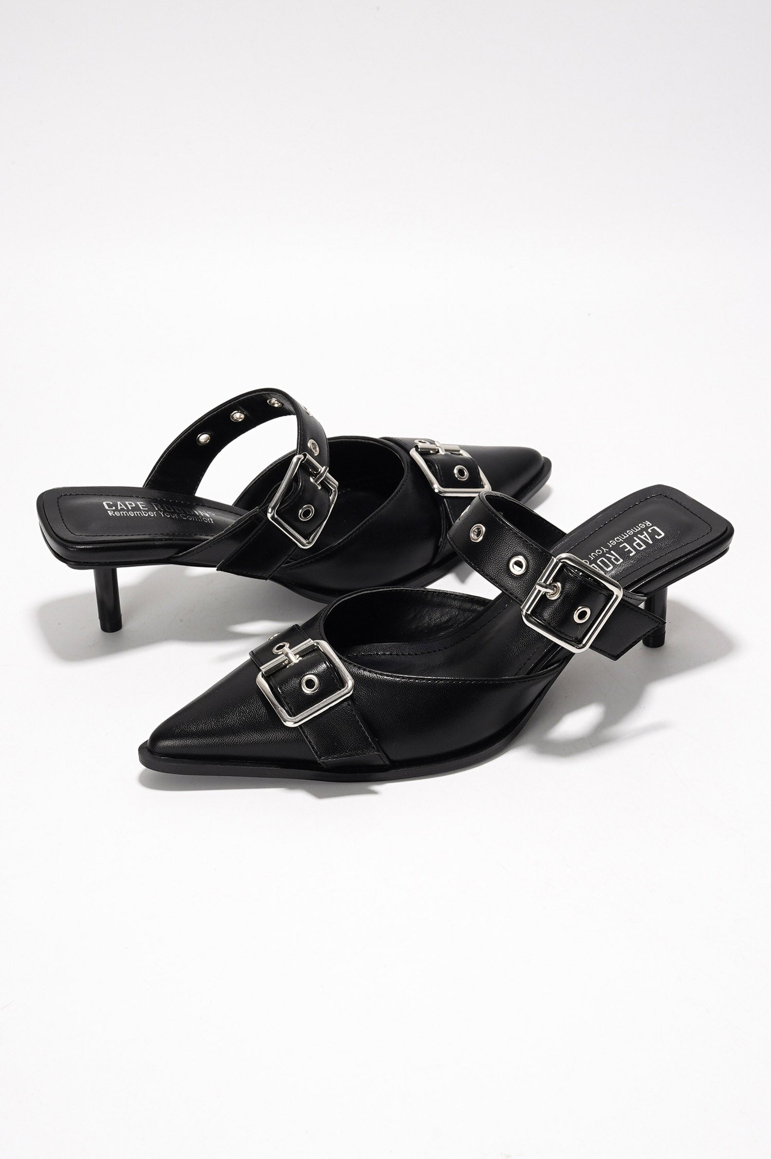 Charmion Women's Slingback Kitten Heels Pumps - Pointed Toe Low Mule Heels - Black - Cape Robbin