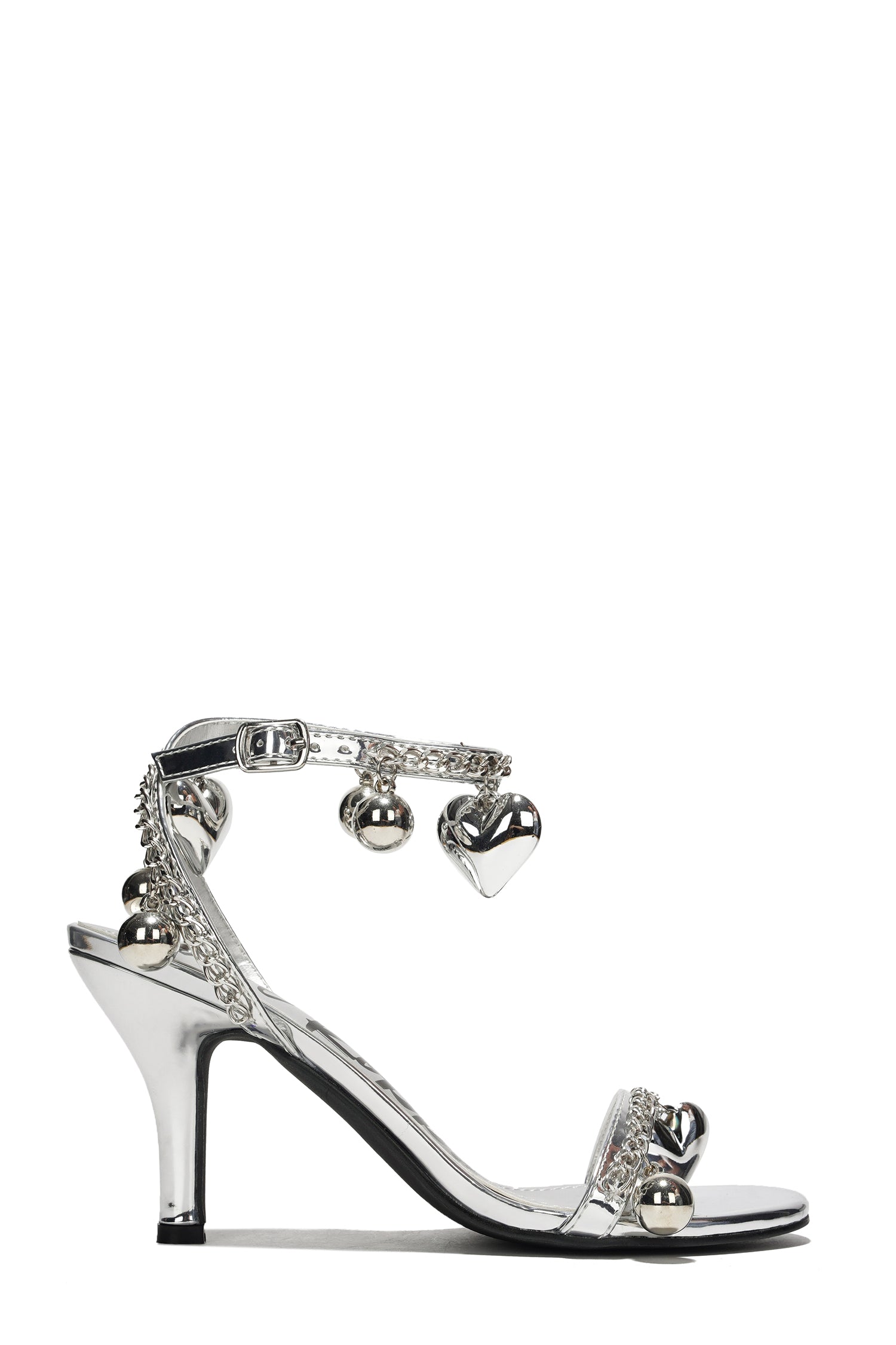 Cherilynn Metallic Chain Hearts High Heels - Silver