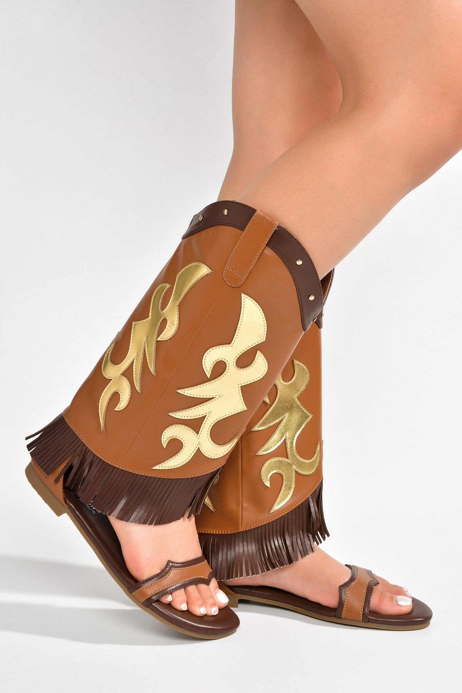 Collins Fringe Western-Inspired Flat Sandals - Brown