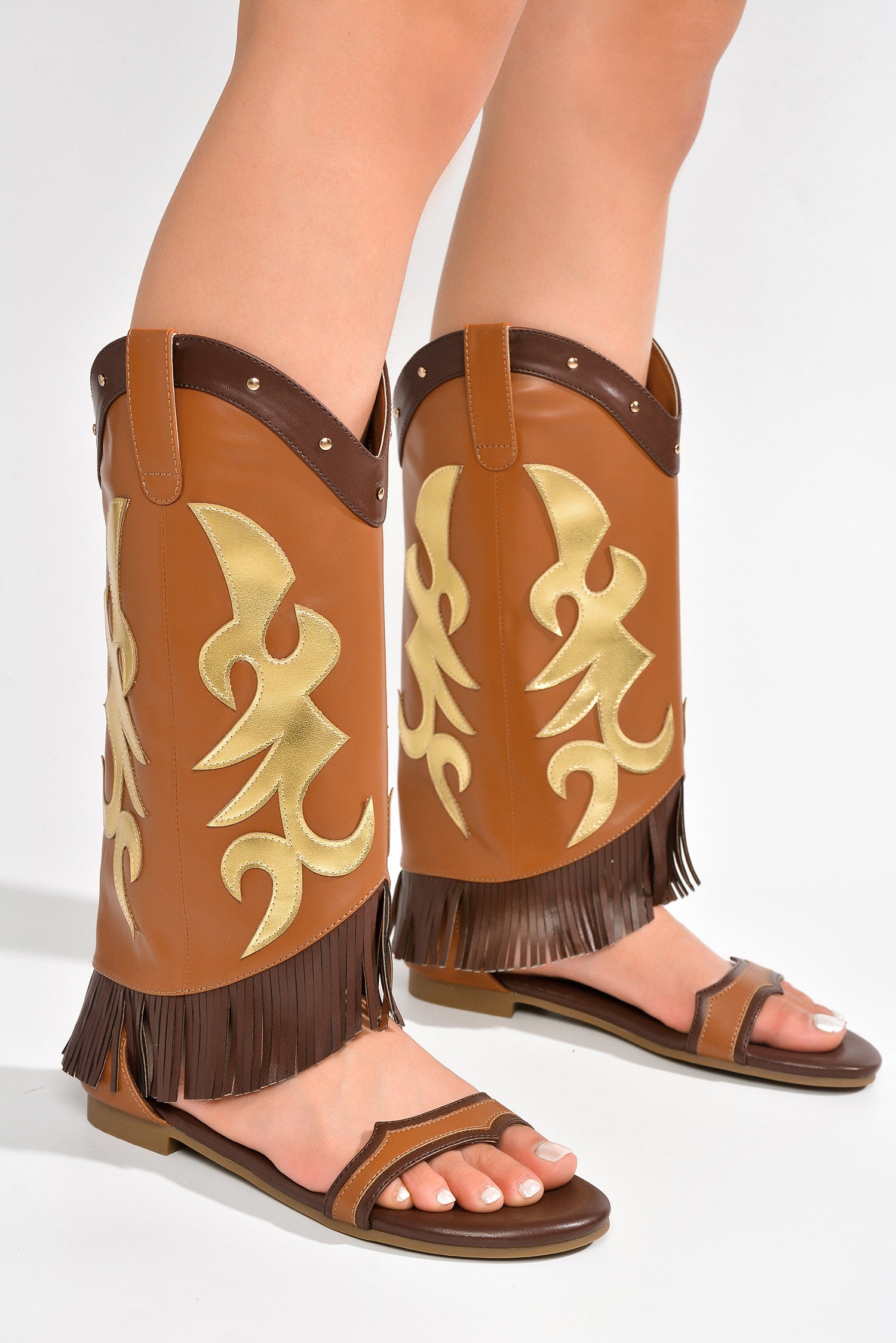 Collins Fringe Western-Inspired Flat Sandals - Brown