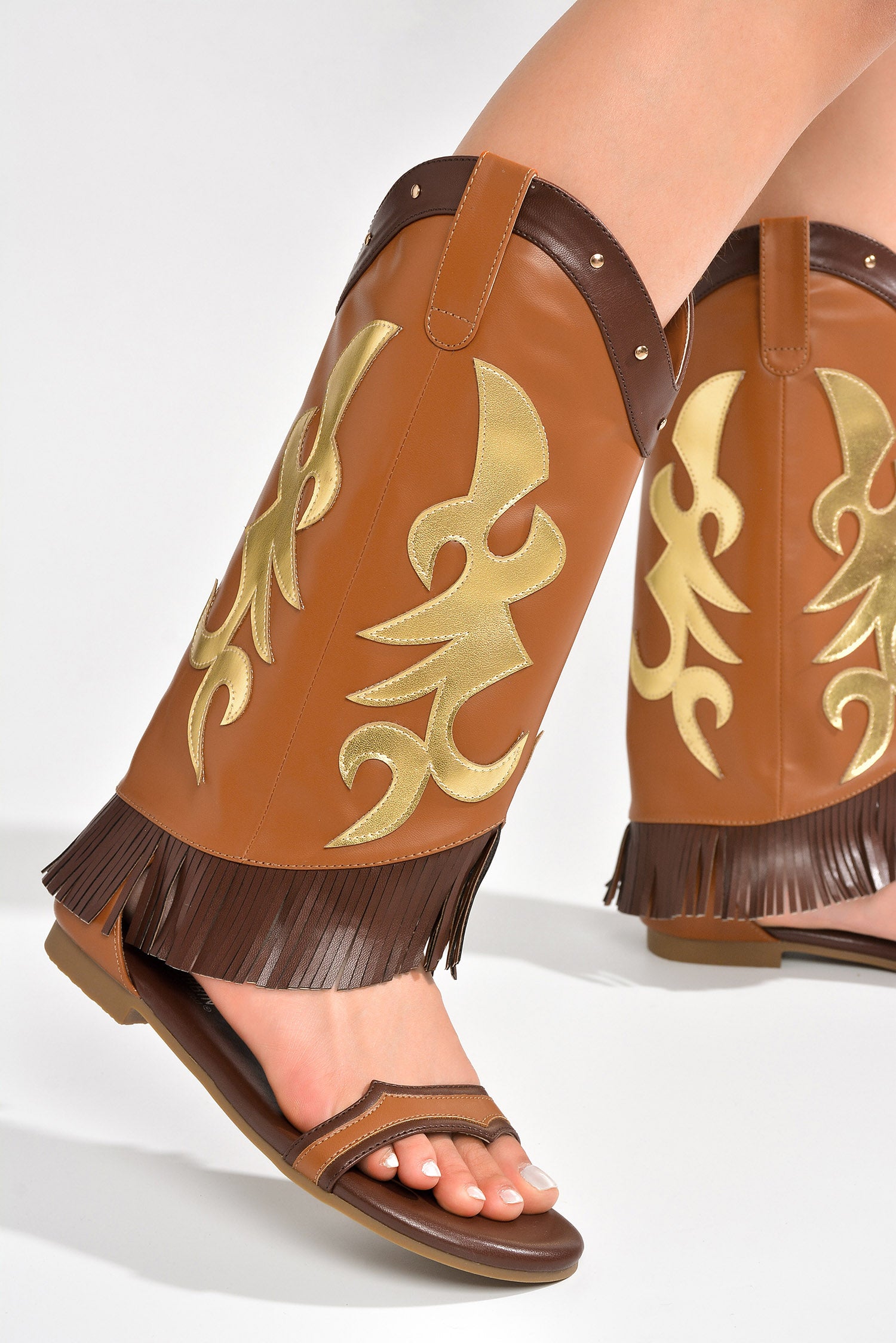 Collins Fringe Western-Inspired Flat Sandals - Brown