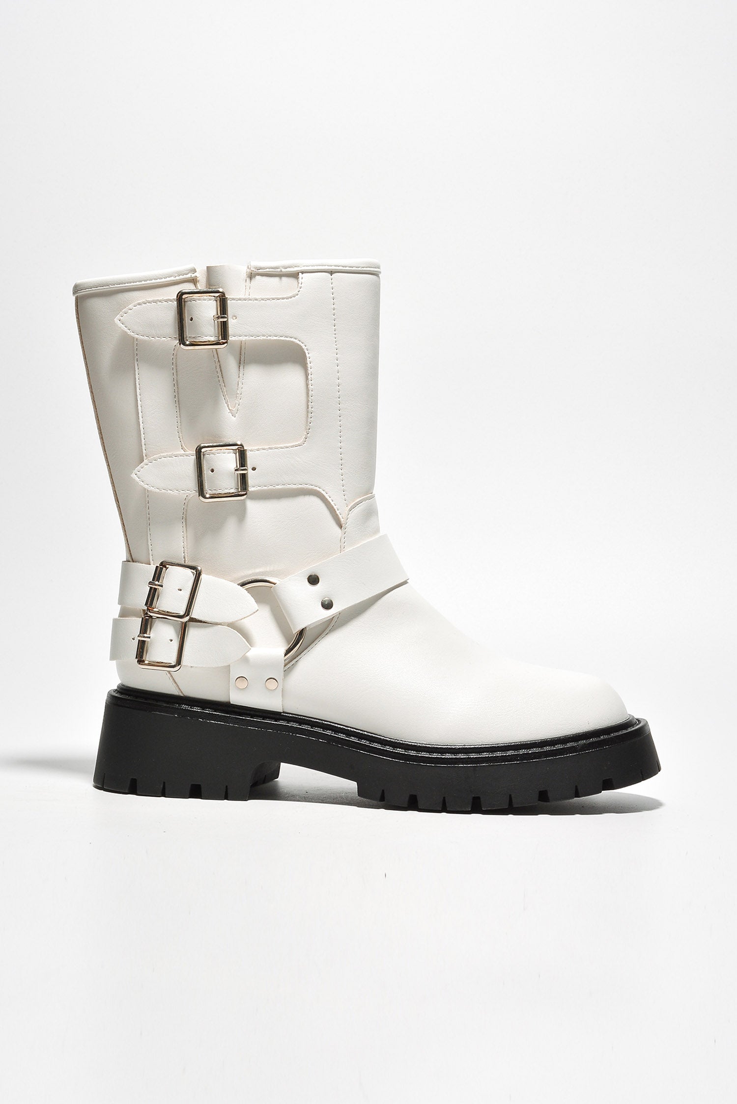 Cordova Buckle Block Heel Ankle Booties - White