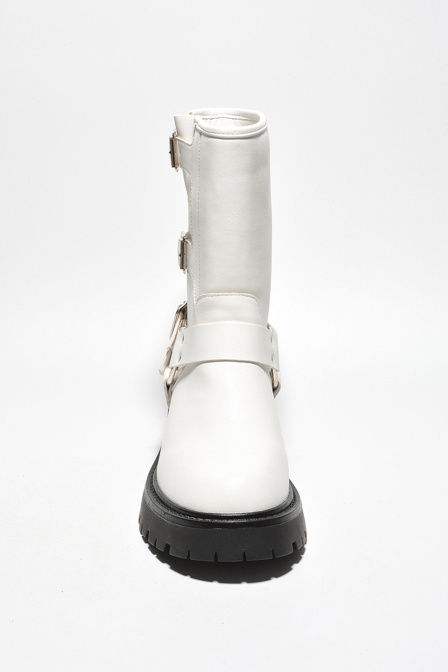 Cordova Buckle Block Heel Ankle Booties - White