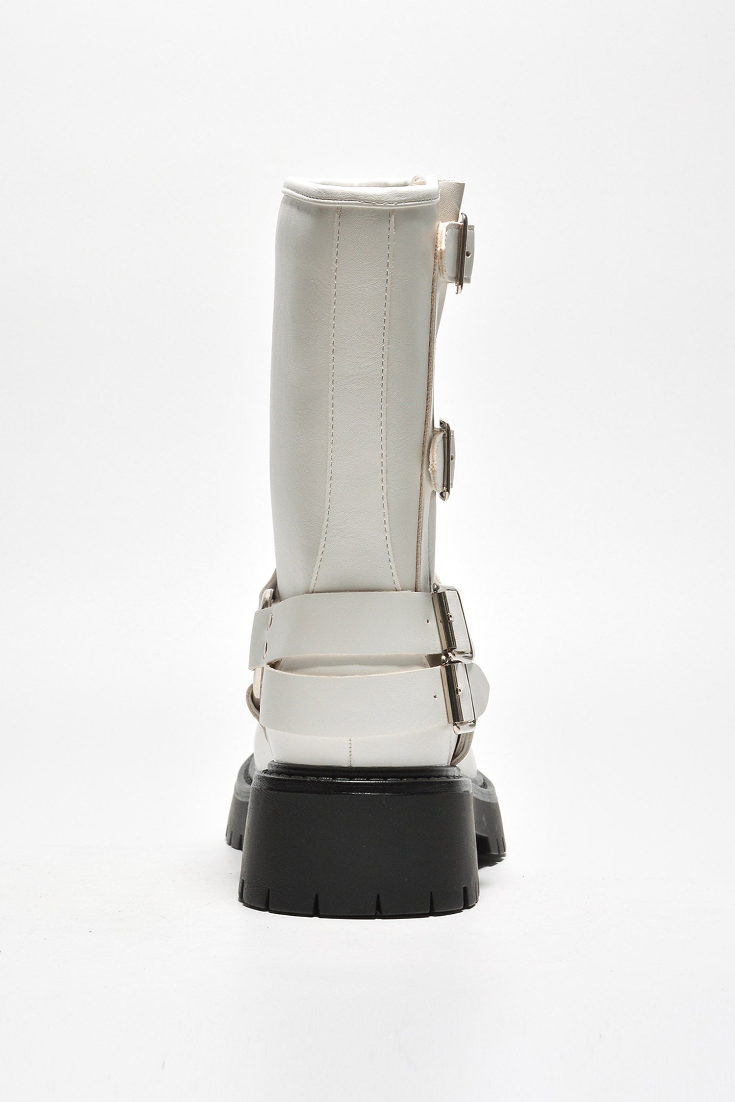 Cordova Buckle Block Heel Ankle Booties - White