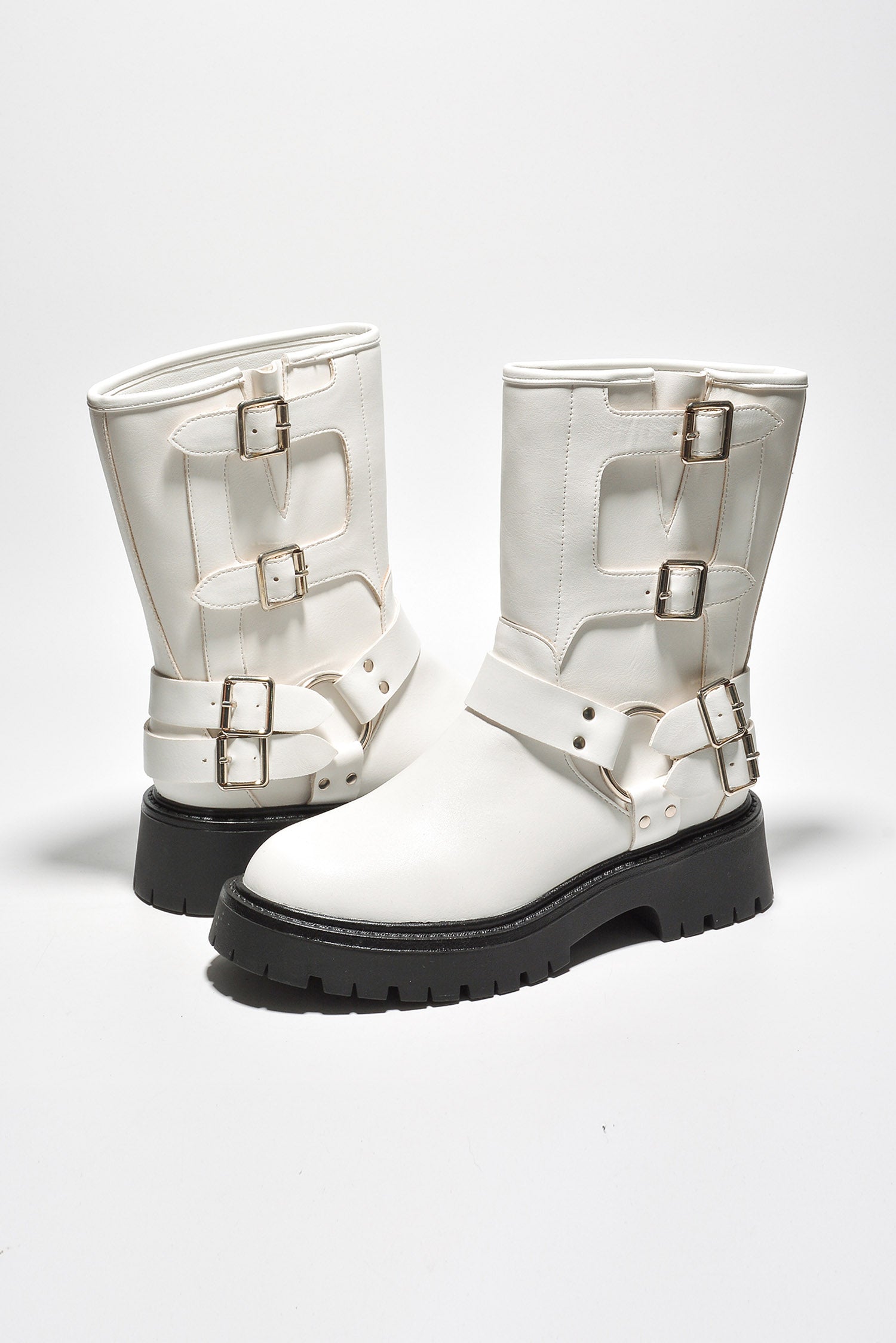 Cordova Buckle Block Heel Ankle Booties - White