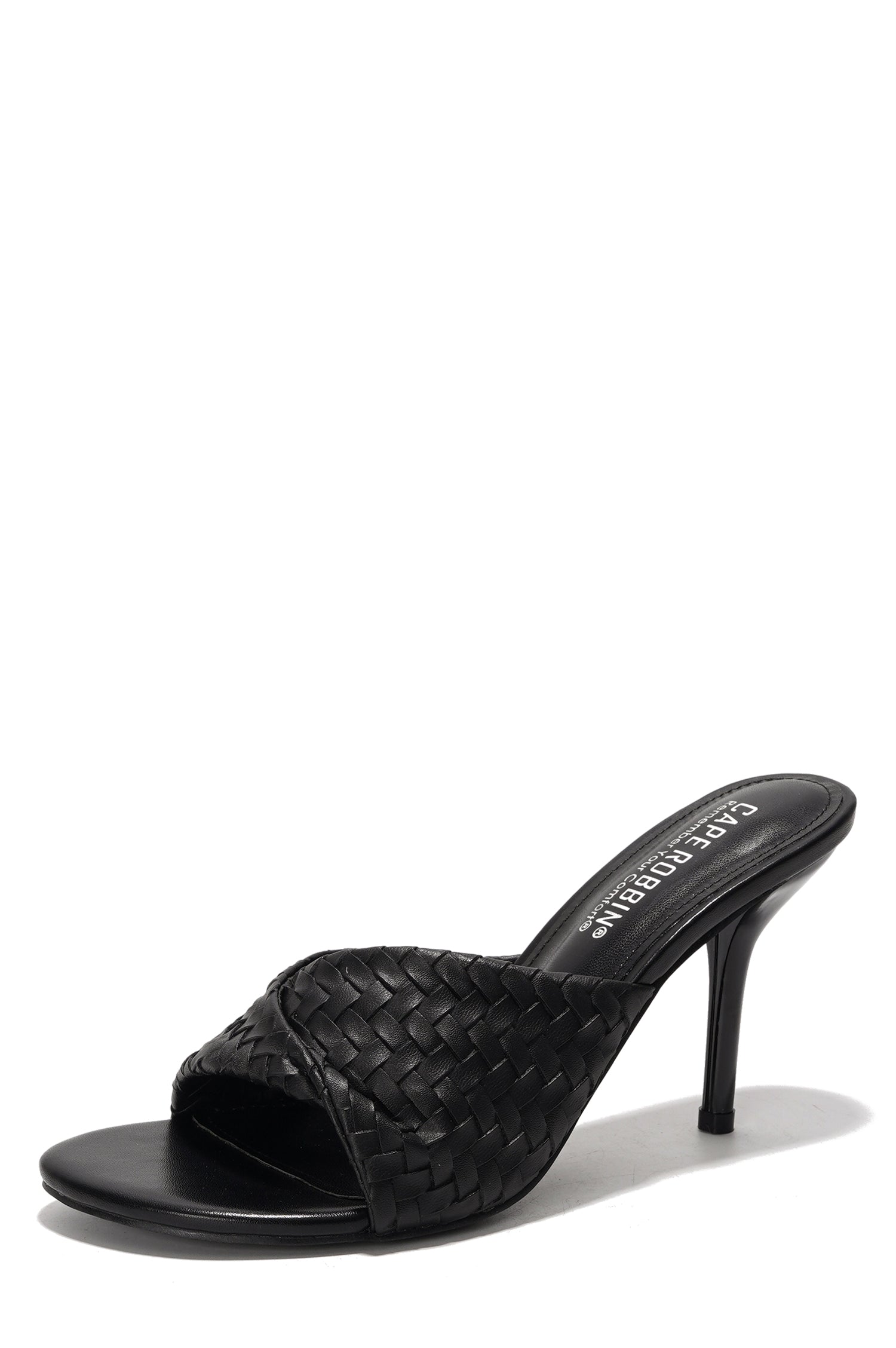 Cristin Braided Strap Heeled Sandals - Slip On Mules with Stiletto Heel - Black