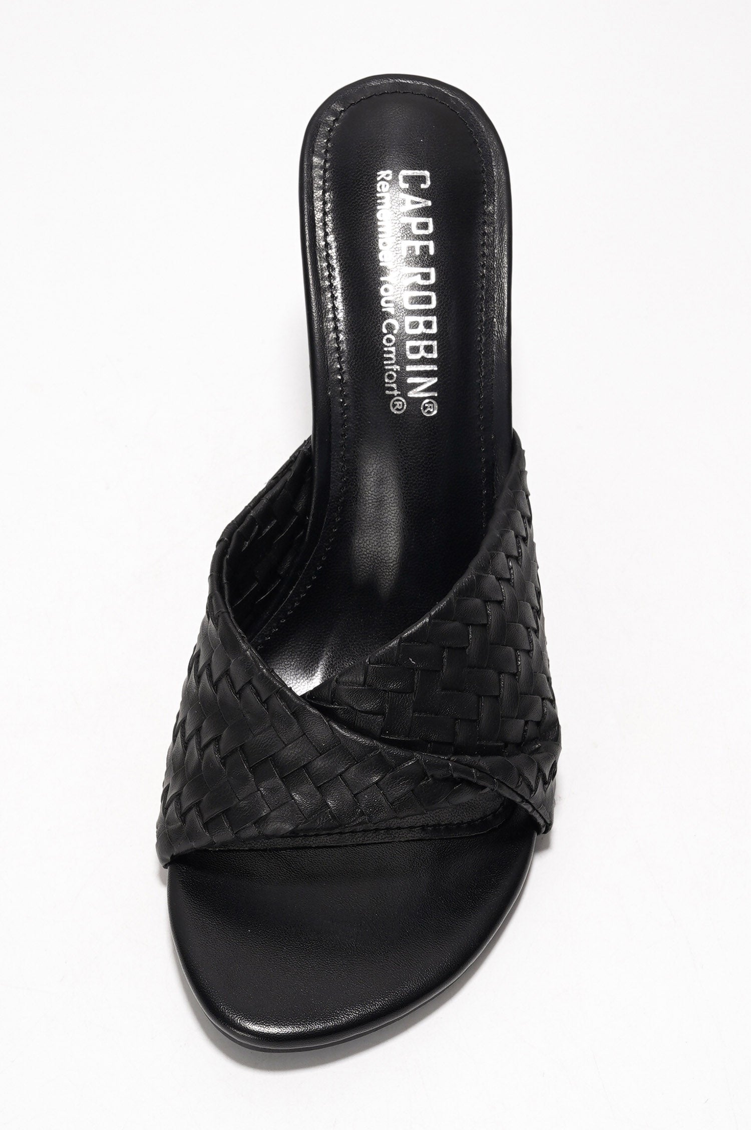 Cristin Braided Strap Heeled Sandals - Slip On Mules with Stiletto Heel - Black