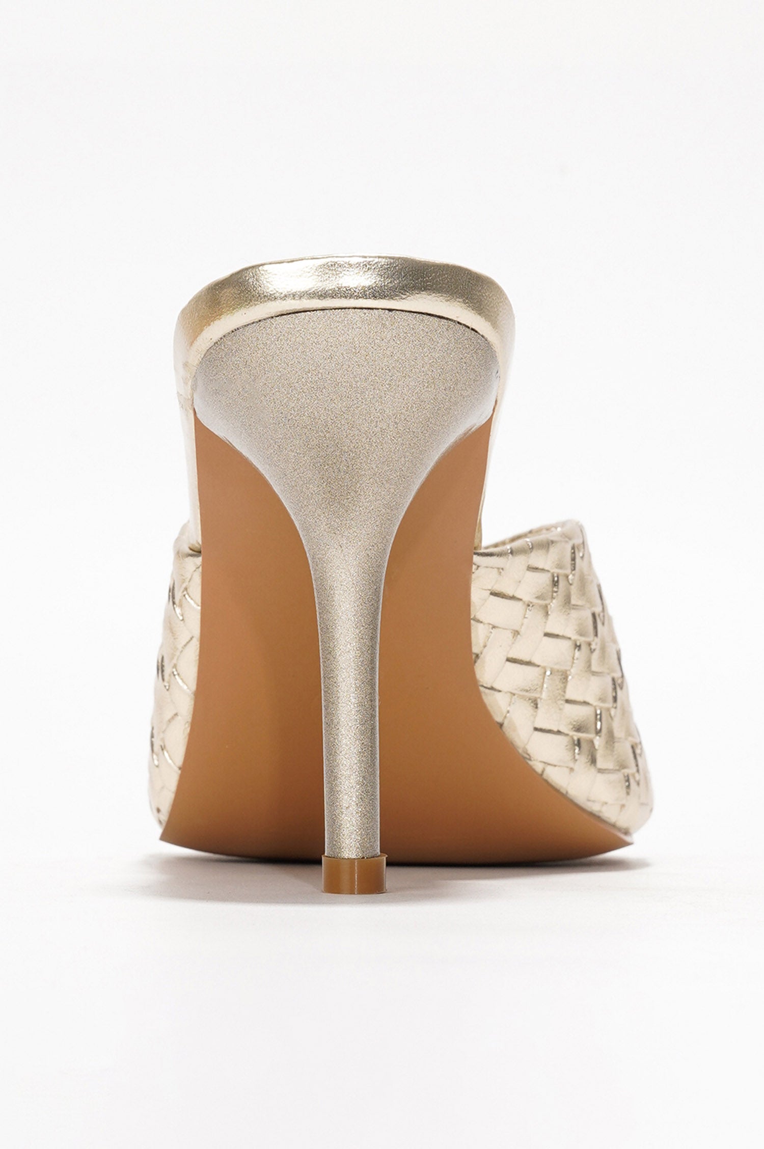 Cristin Braided Strap Heeled Sandals - Slip On Mules with Stiletto Heel - Gold