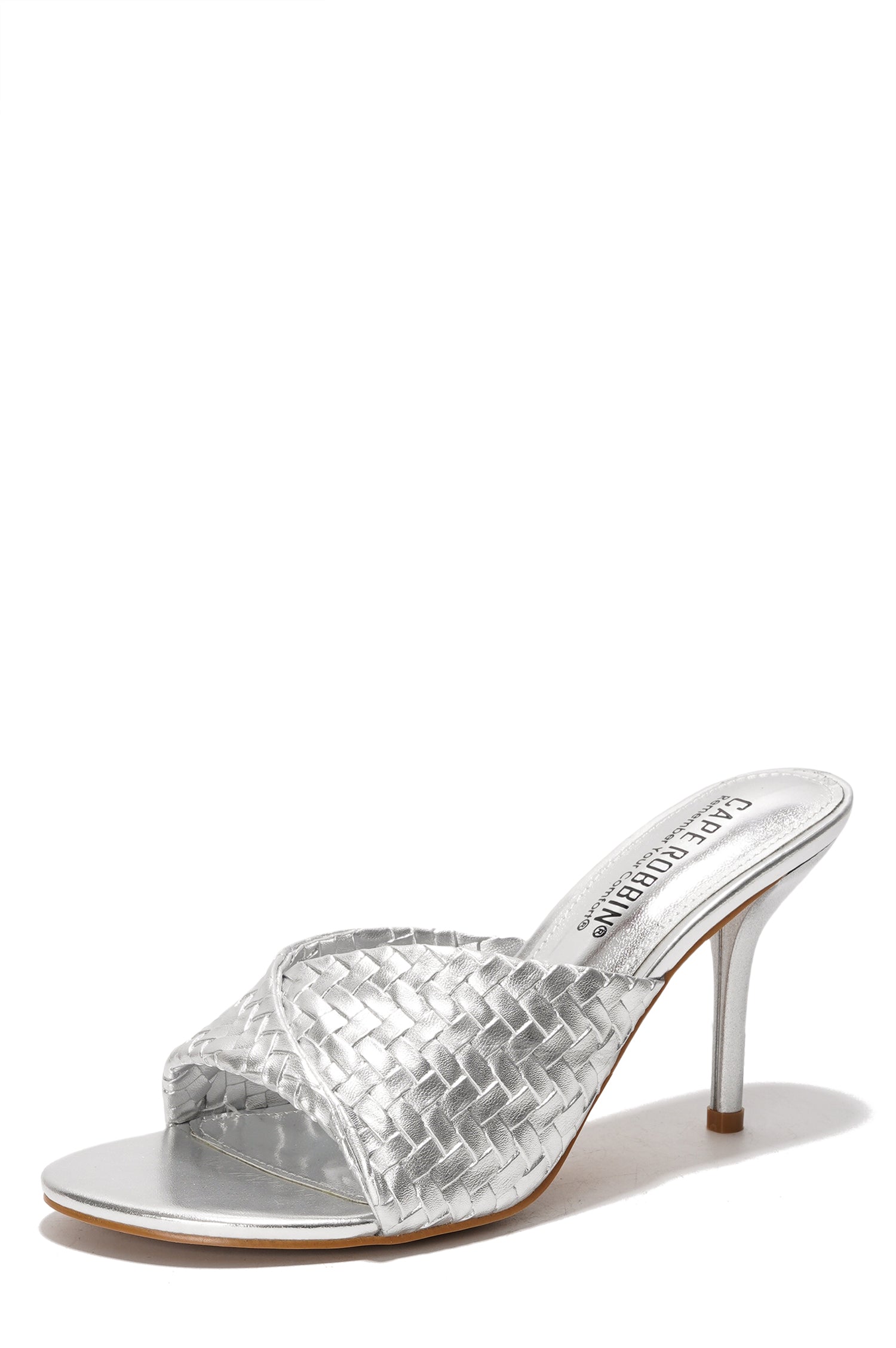 Cristin Braided Strap Heeled Sandals - Slip On Mules with Stiletto Heel - Silver