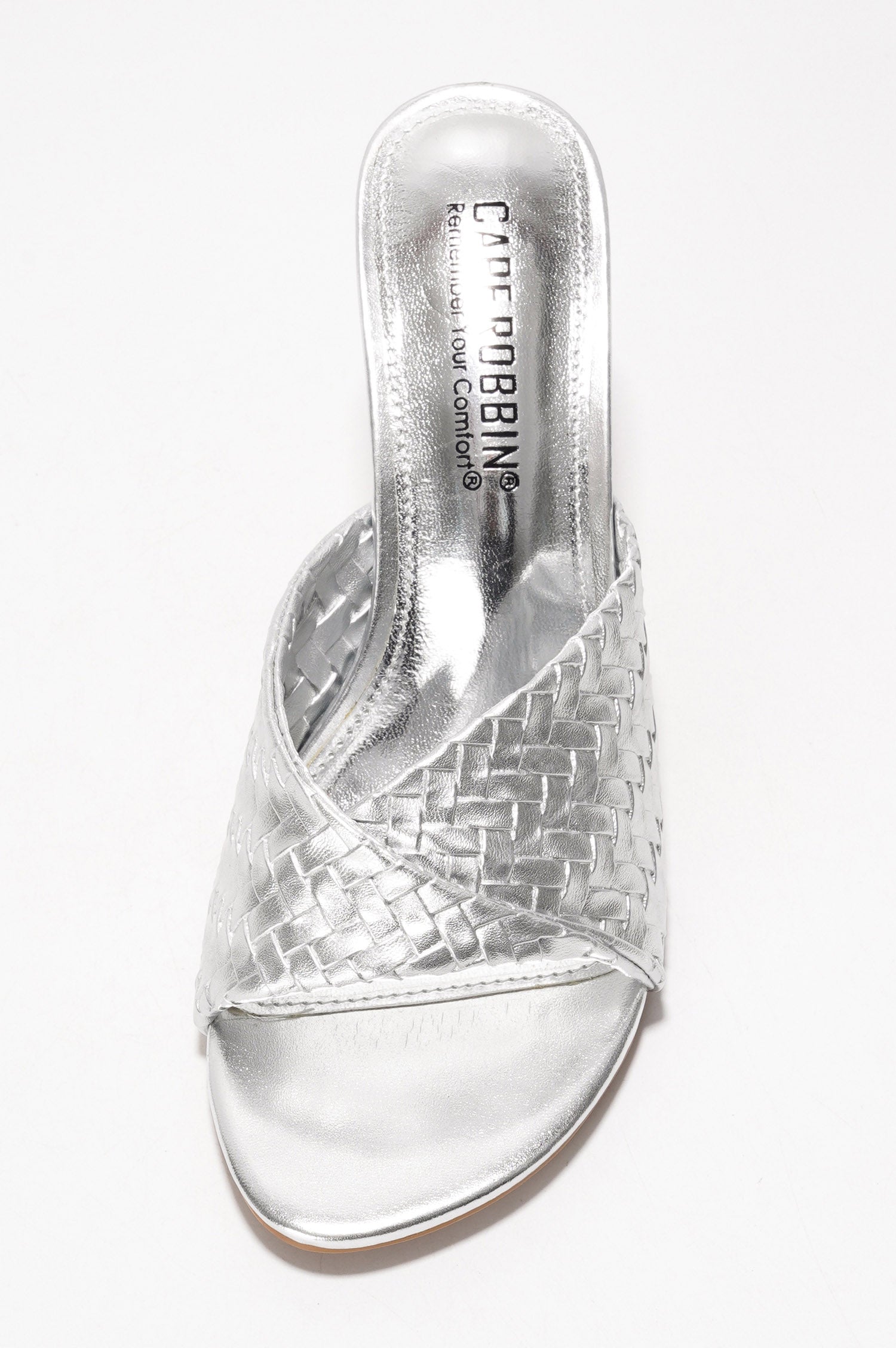 Cristin Braided Strap Heeled Sandals - Slip On Mules with Stiletto Heel - Silver