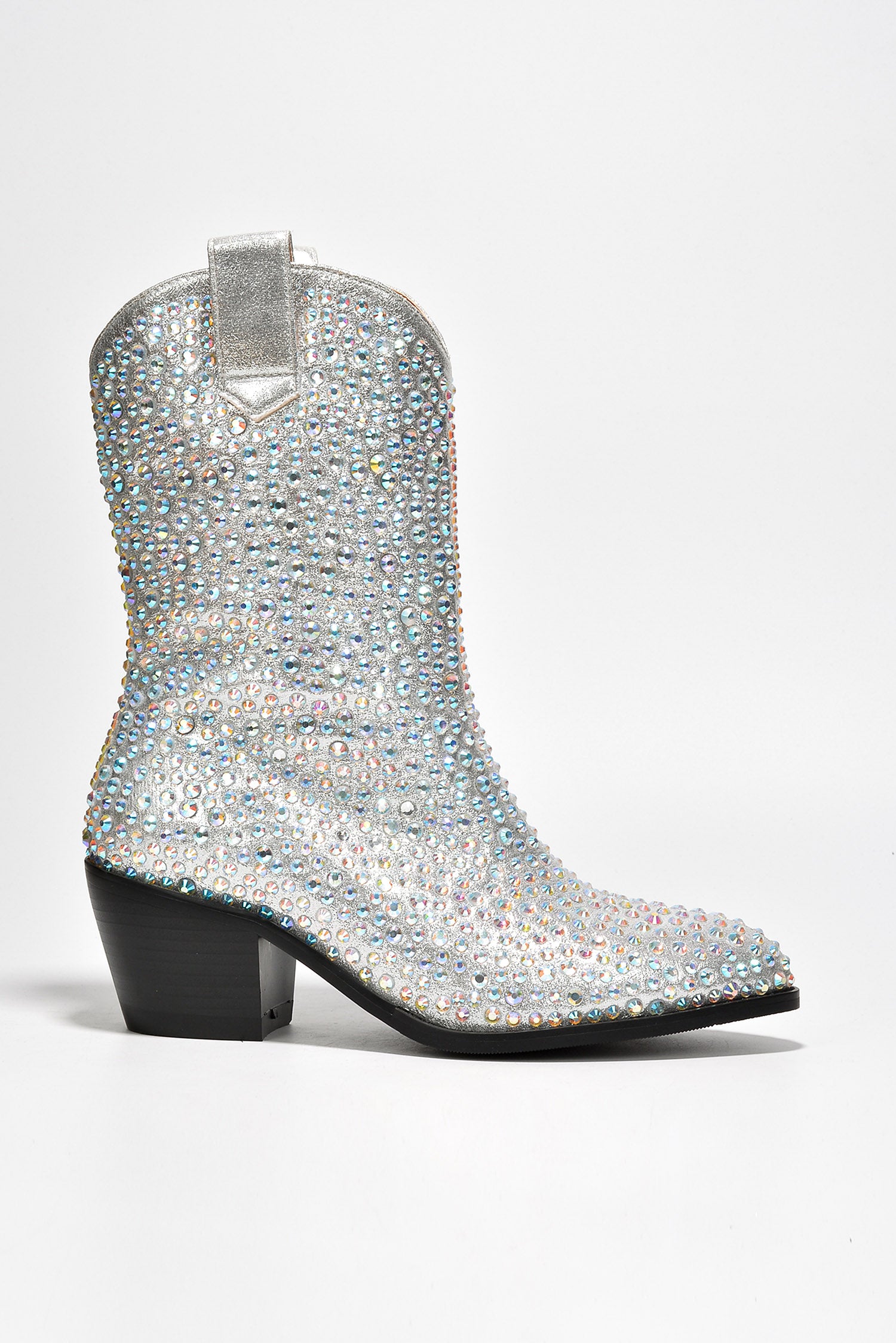 Crossett Studded Satin Cowboy Boots - Silver