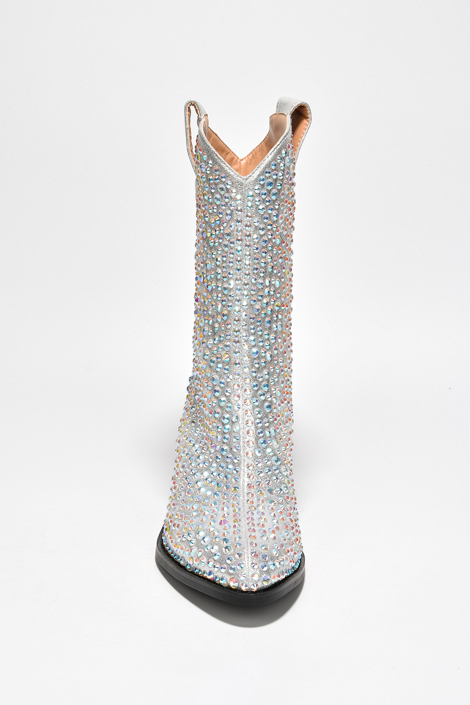 Crossett Studded Satin Cowboy Boots - Silver