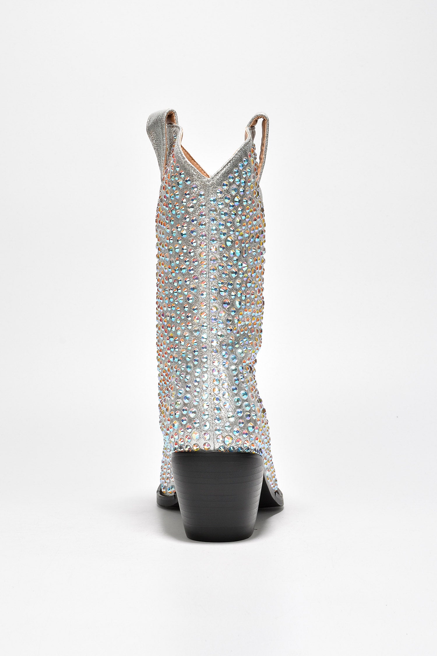 Crossett Studded Satin Cowboy Boots - Silver