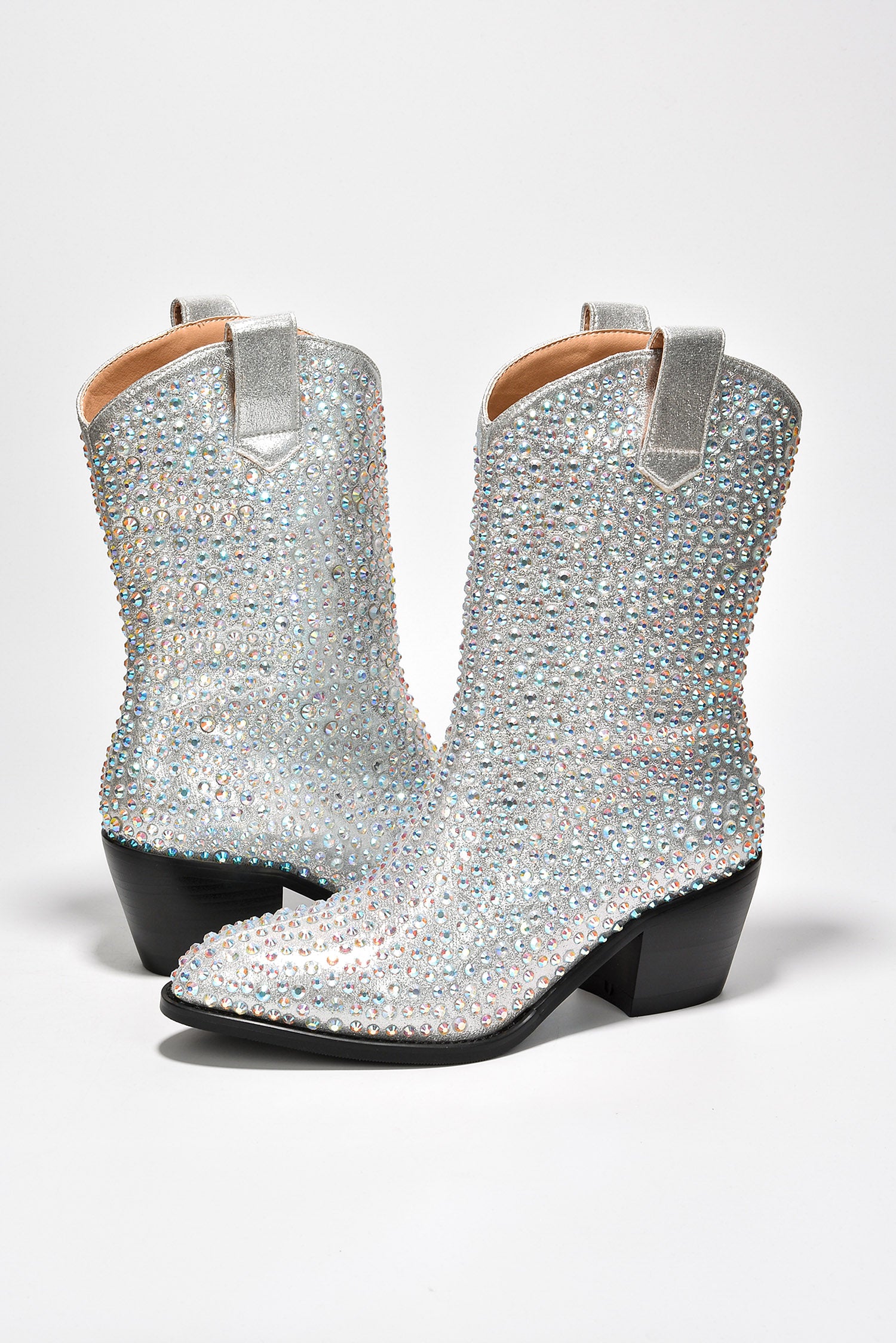 Crossett Studded Satin Cowboy Boots - Silver