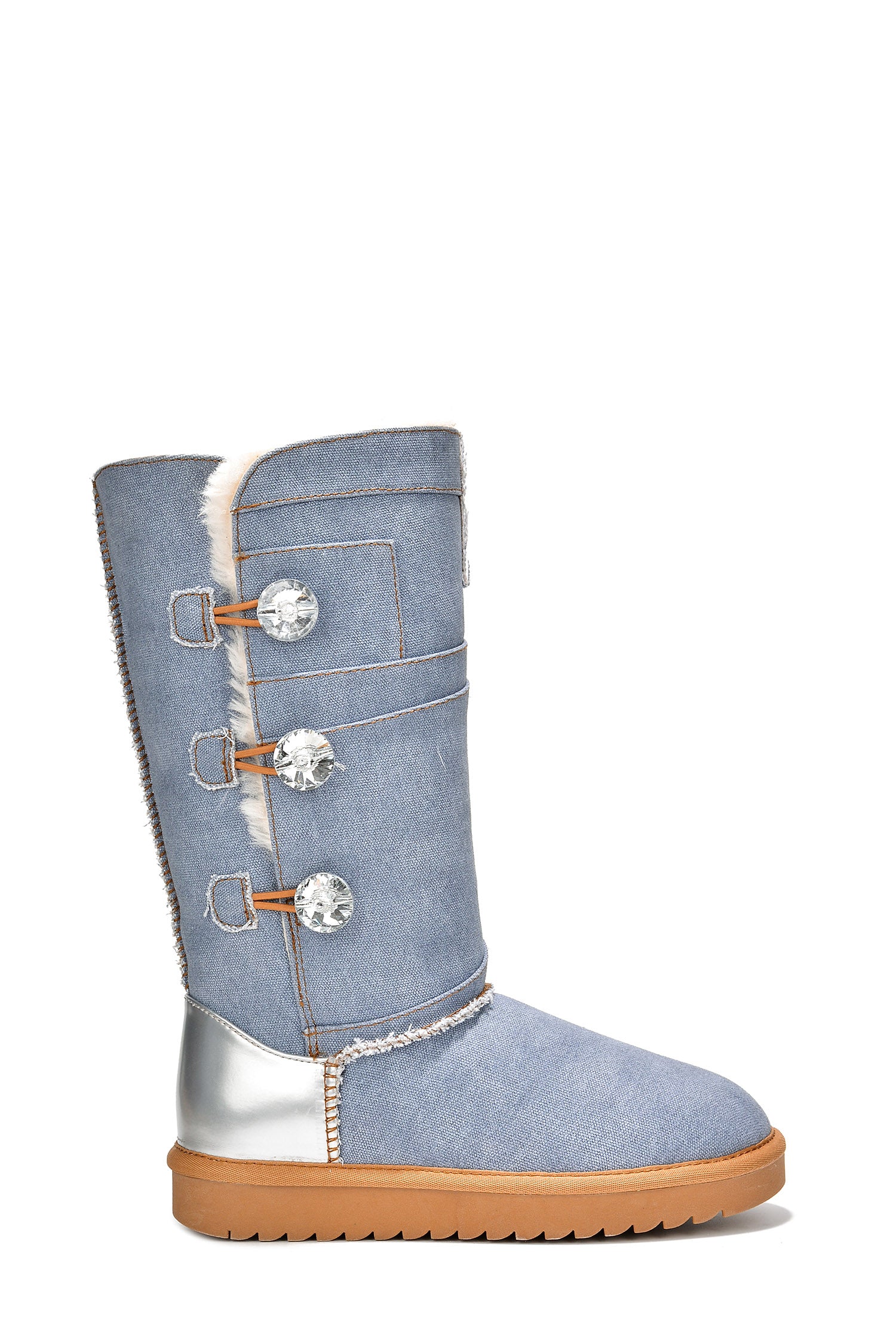 Denisol Denim Boots with Crystal Button Accents - Blue