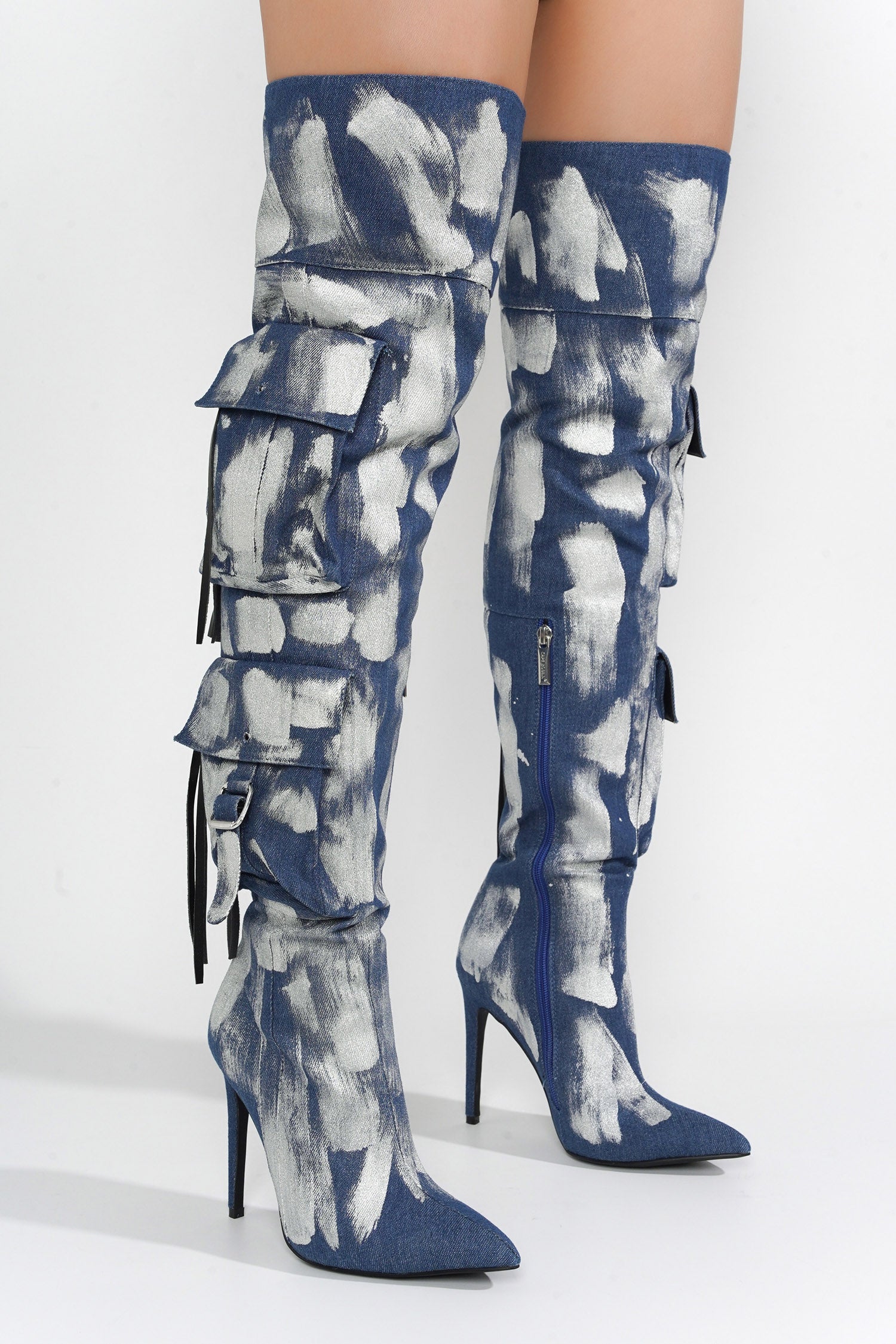 Detroit Thigh-High Metallic Boots - Silver