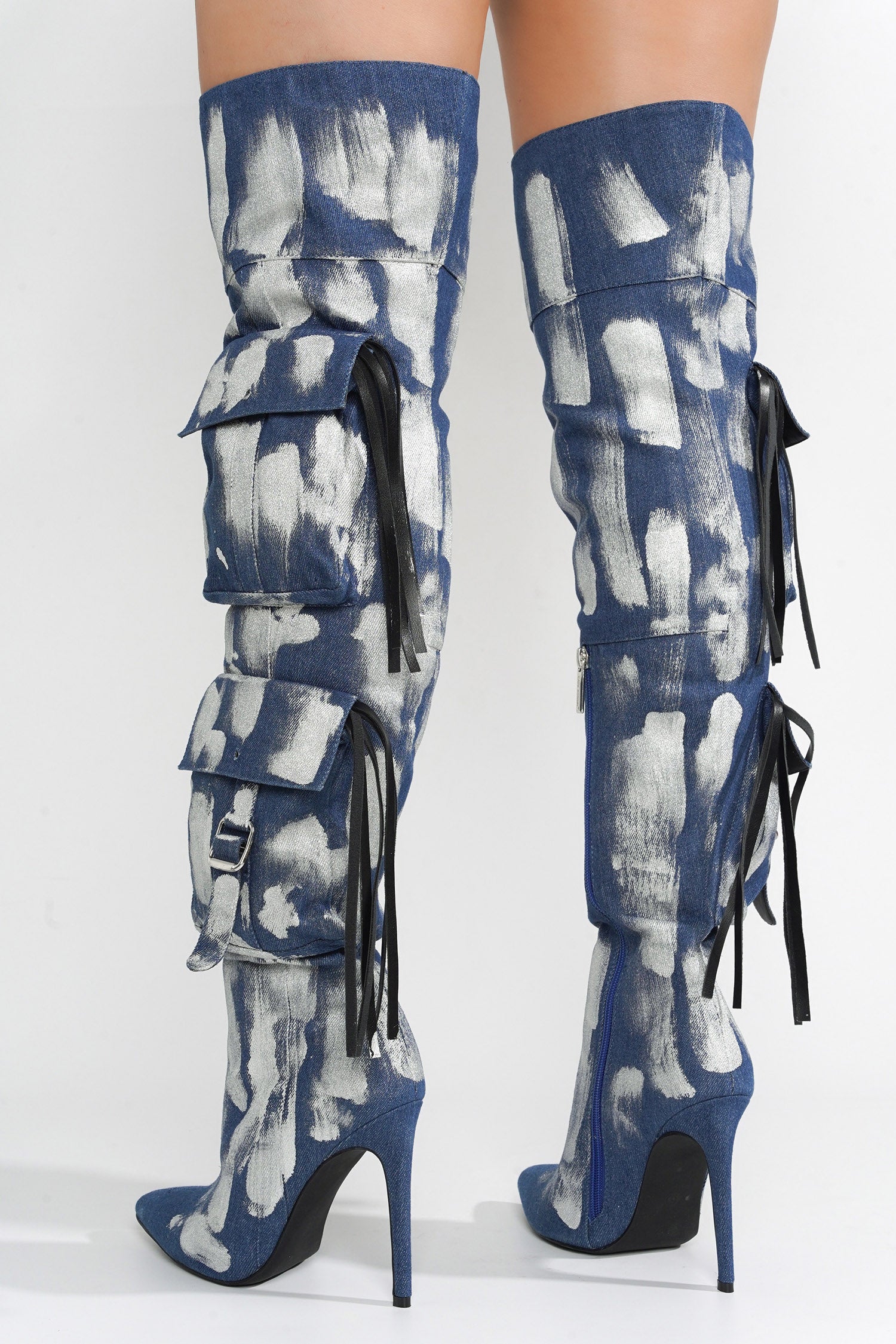 Detroit Thigh-High Metallic Boots - Silver