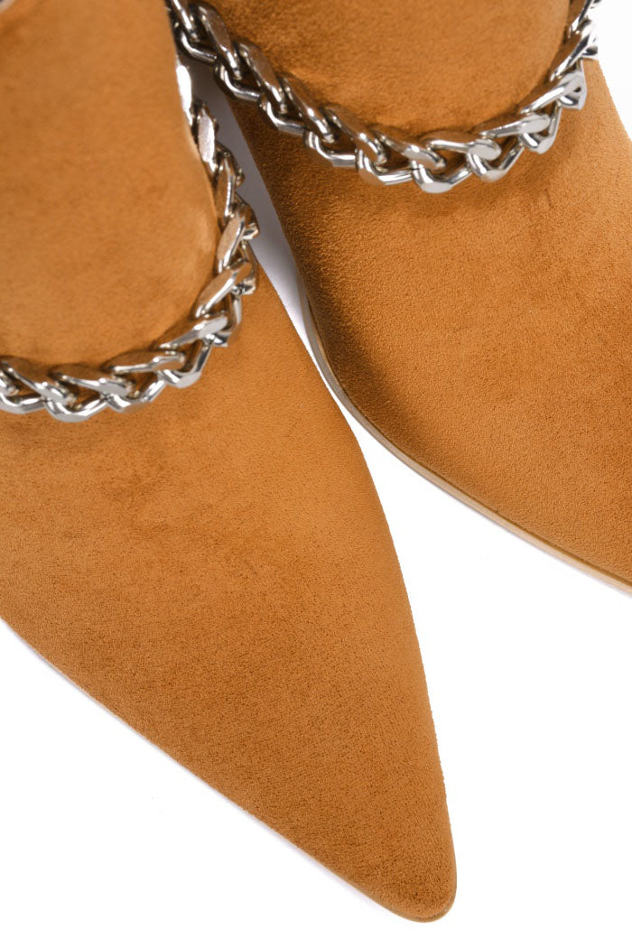 Devica Pointy Toe Block Heel Ankle Booties - Tan