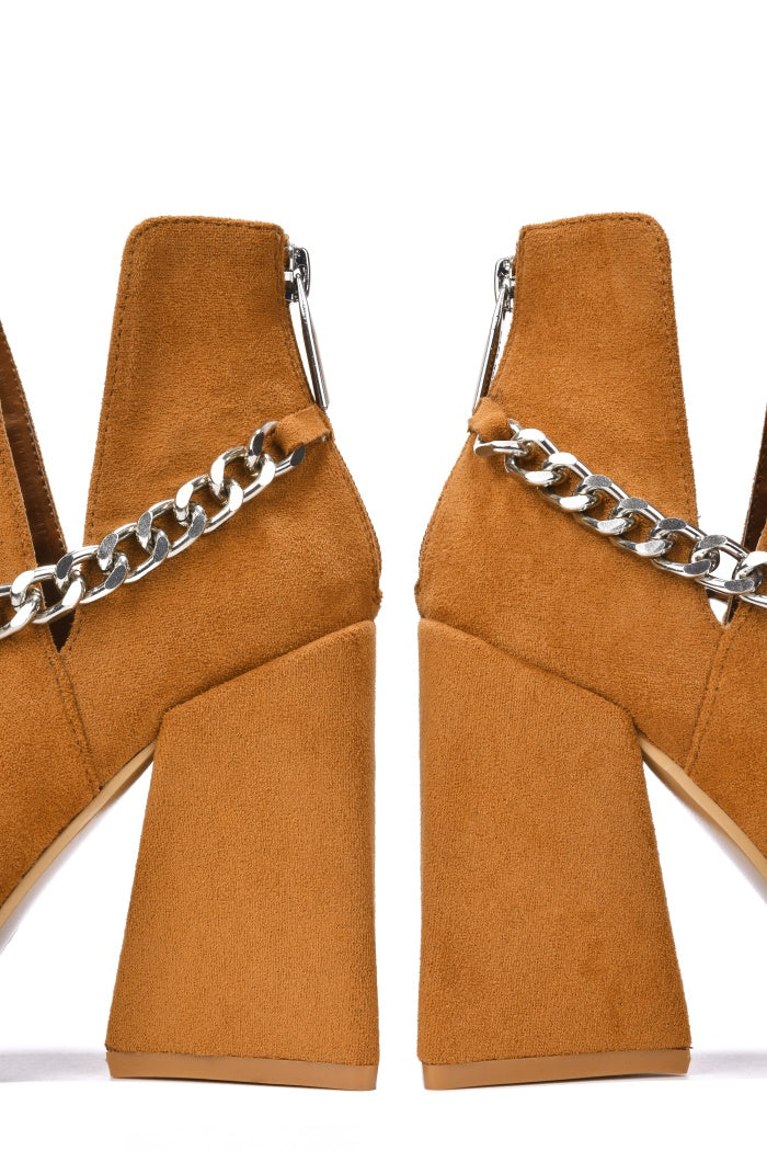 Devica Pointy Toe Block Heel Ankle Booties - Tan