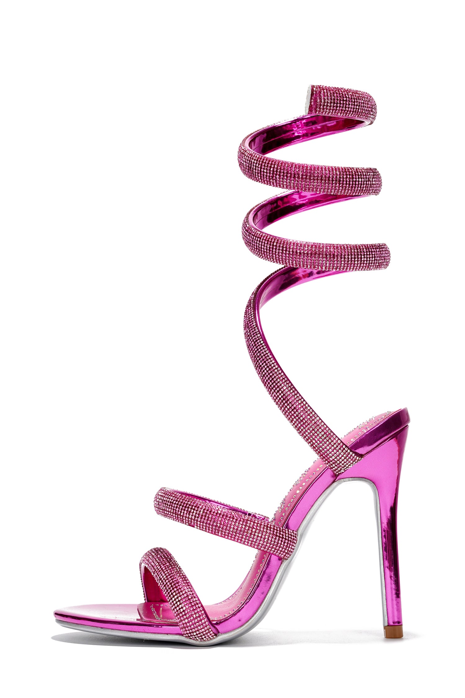 Dyana Sparkling Strappy Heeled Sandals with Wraparound Ankle Strap - Fuchsia - Cape Robbin