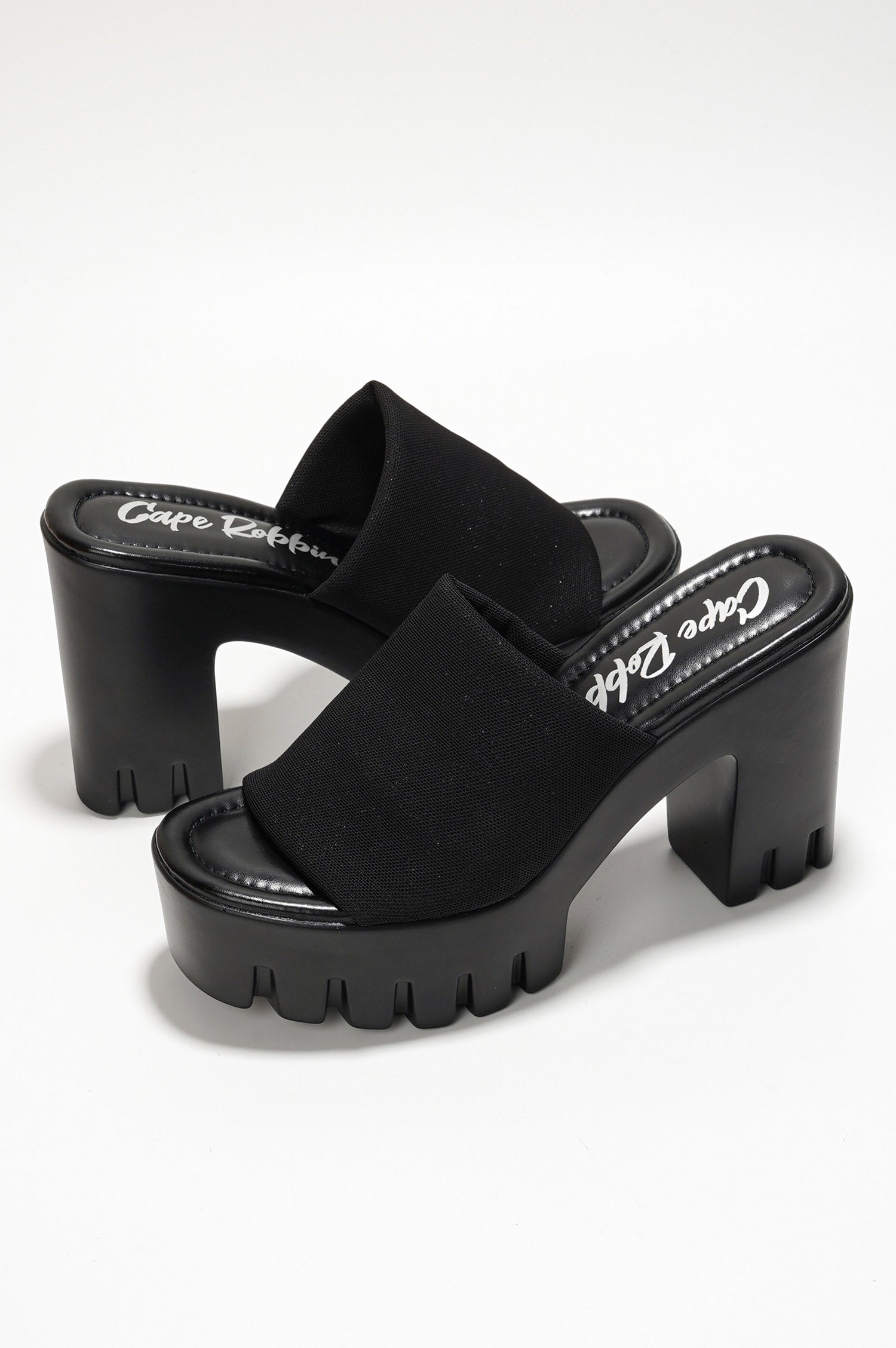 Echoya Women's Chunky Platform Sandals Block Heel - Slip On Elastic Band Shoes- Black - Cape Robbin