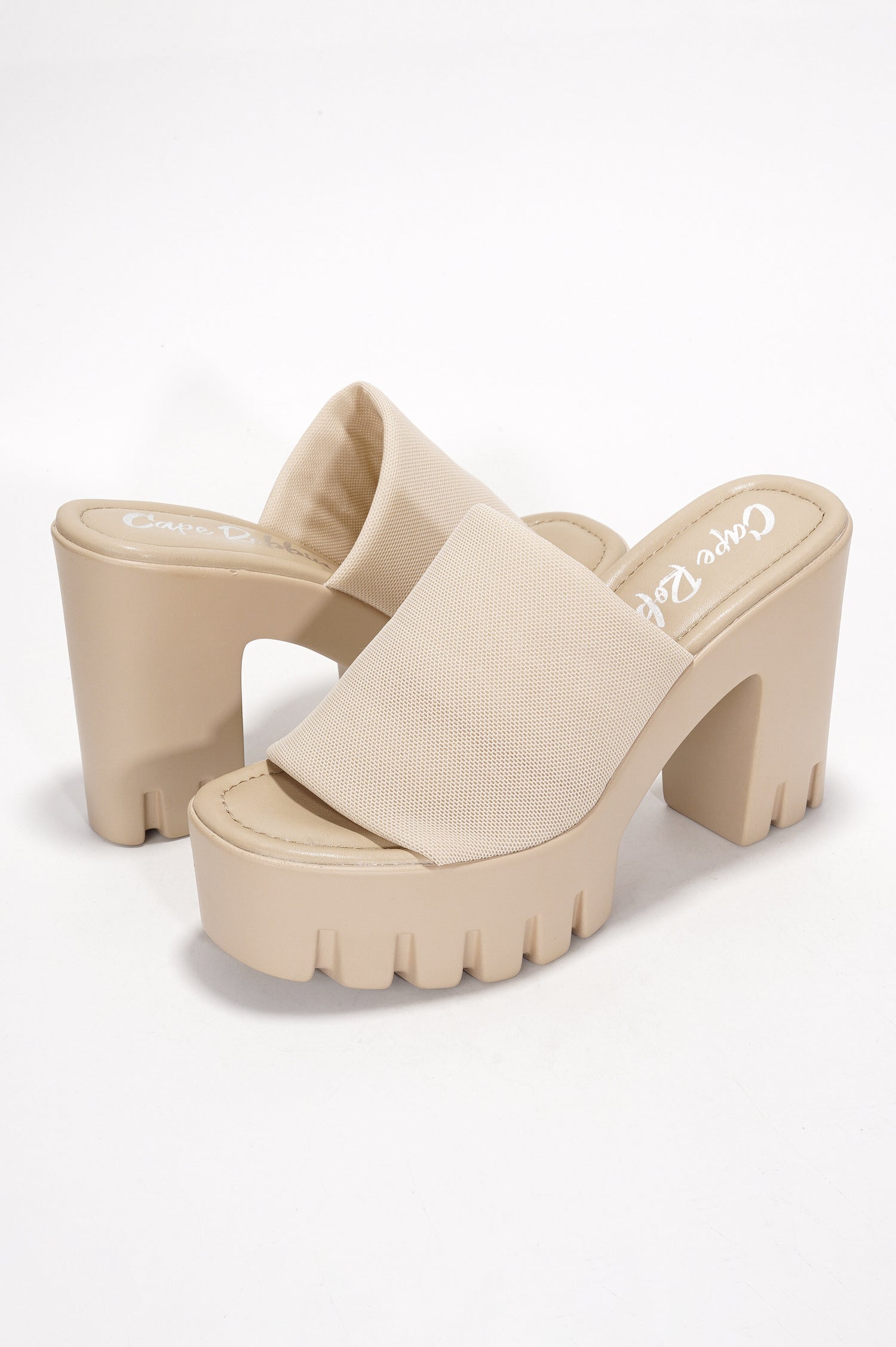 Echoya Women's Chunky Platform Sandals Block Heel - Slip On Elastic Band Shoes- Nude - Cape Robbin