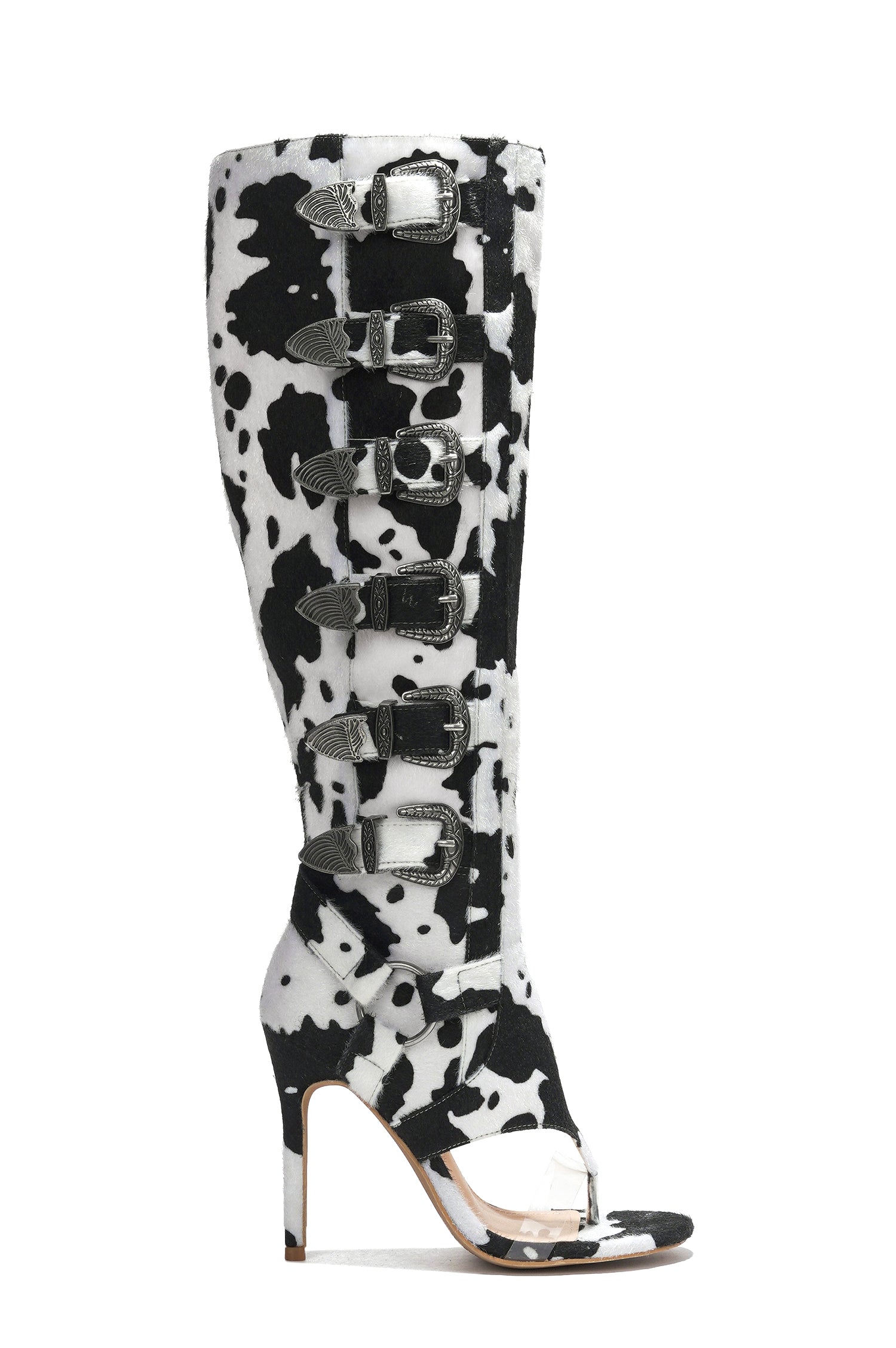 Elarahh Belt Buckle Open Round Toe Heel Boots - Cow