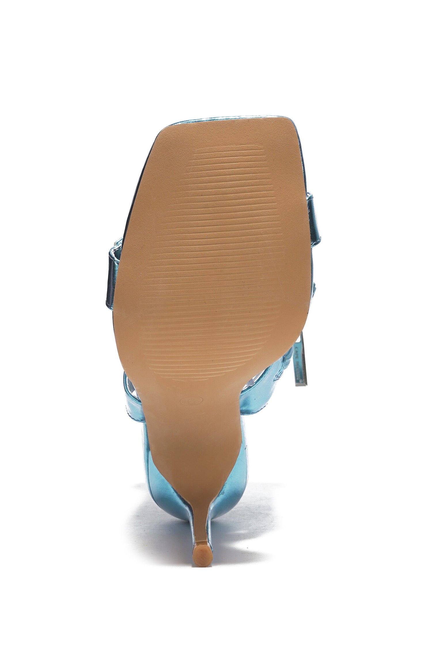 Eveleen Metallic Pouch Ankle Strap Square Toe Heels - Blue