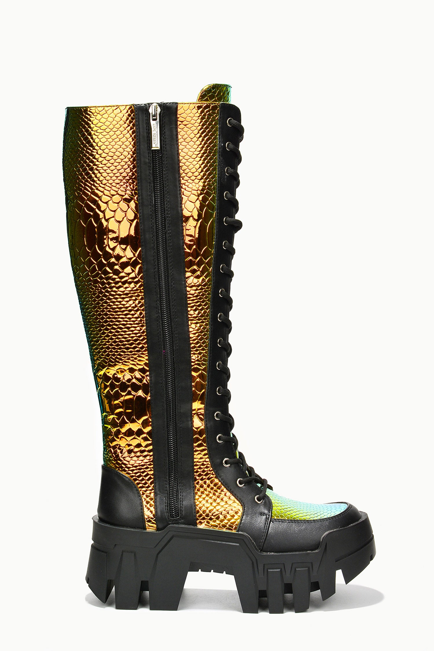 Fade Metallic Knee-High Chunky Lug Sole Boots - Black Multi