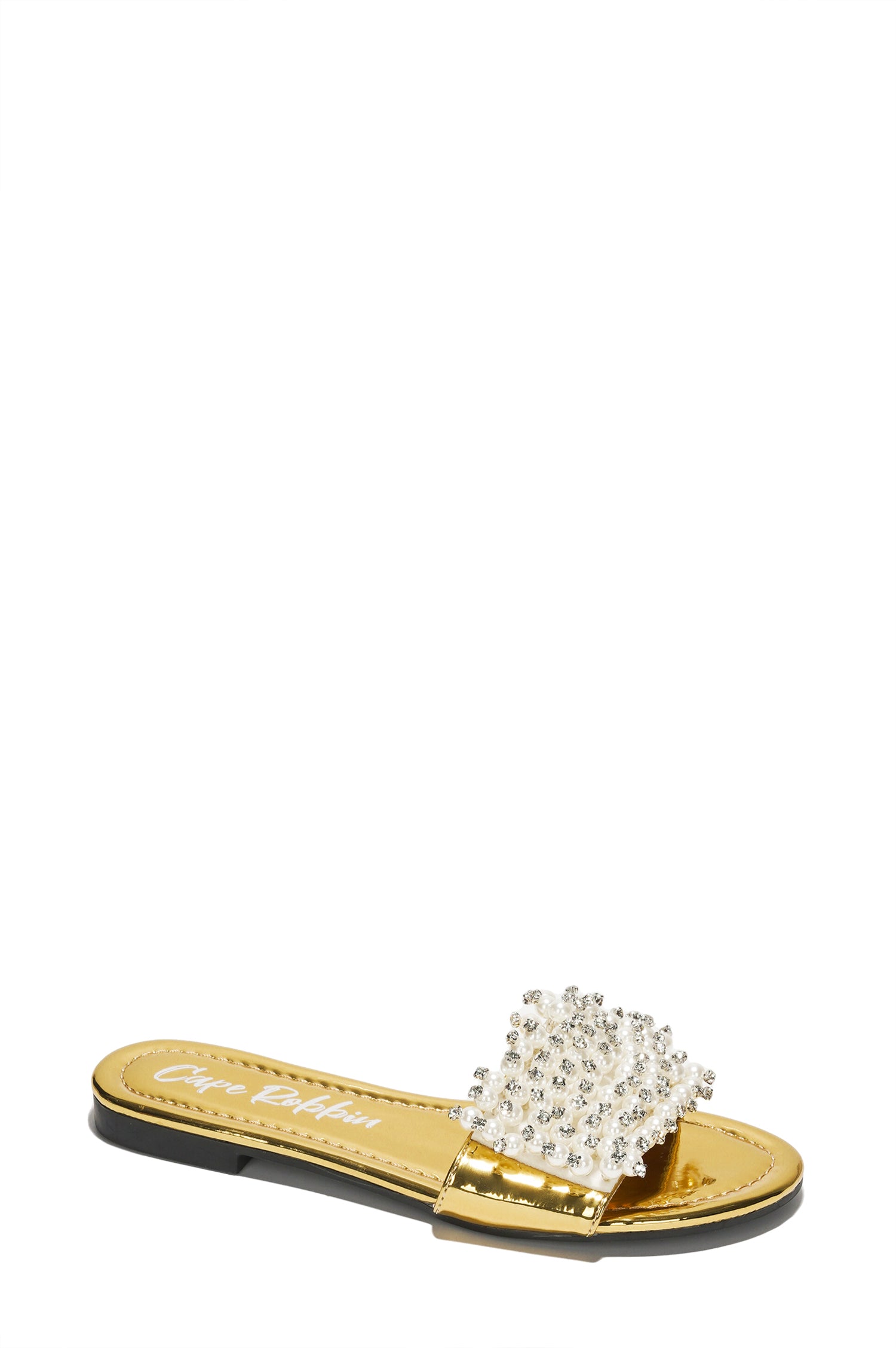 Fara Glamorous Pearl Embellished Round Toe Slip On Sandals – Cape Robbin