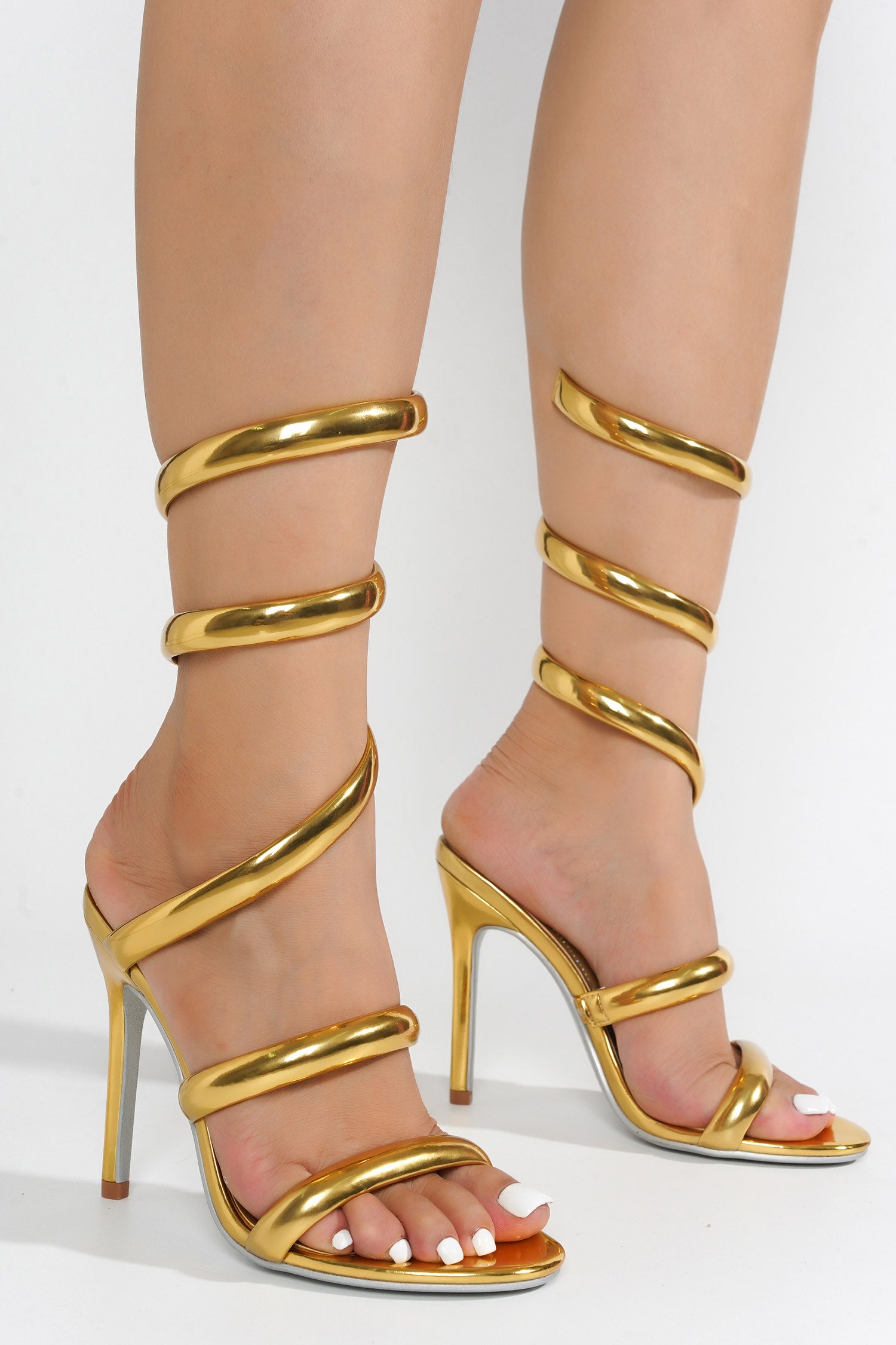Faydra Metallic Open Toe Wrap-Around Heels - Gold