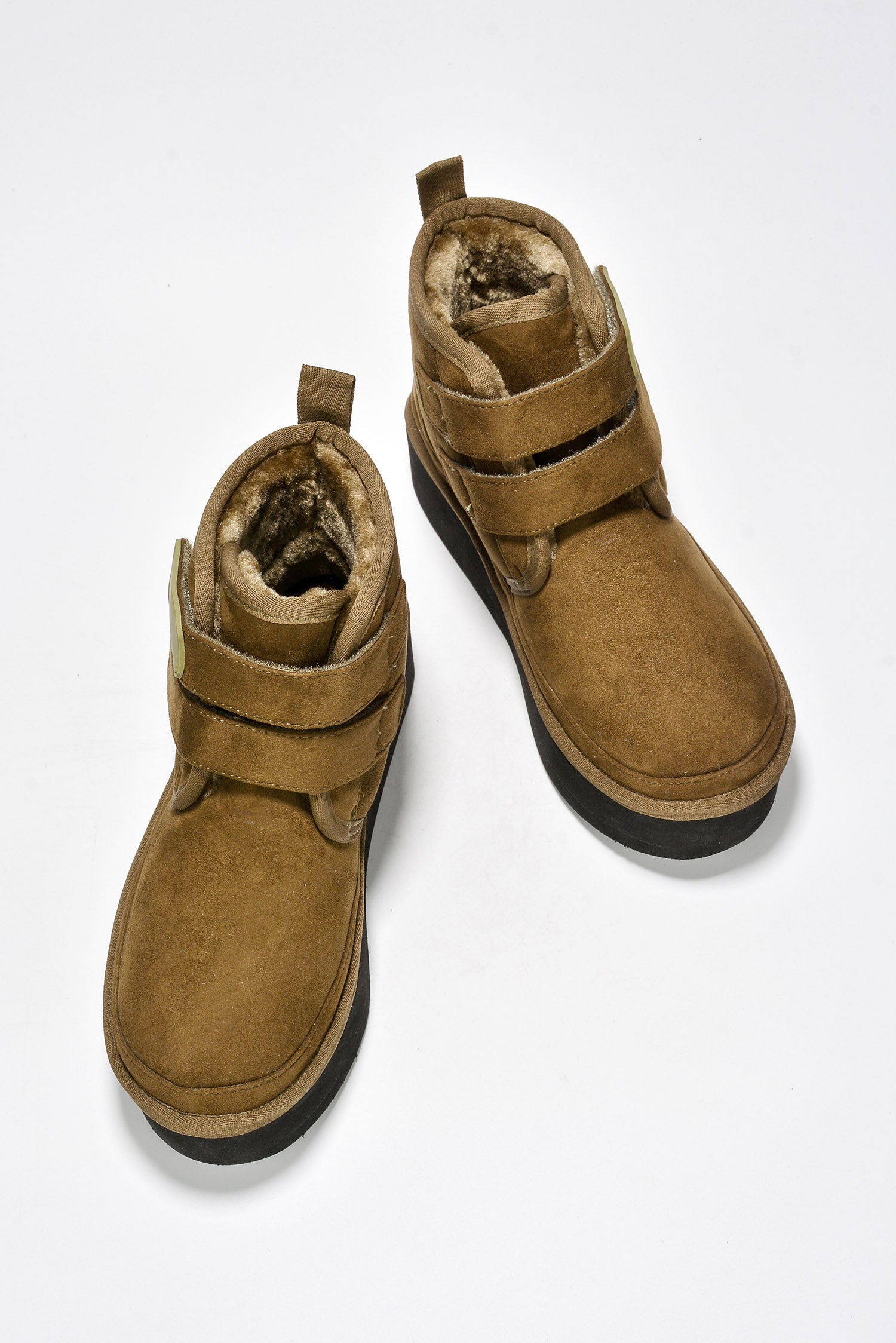 Felia Double Velcro Platform Suede Booties - Olive