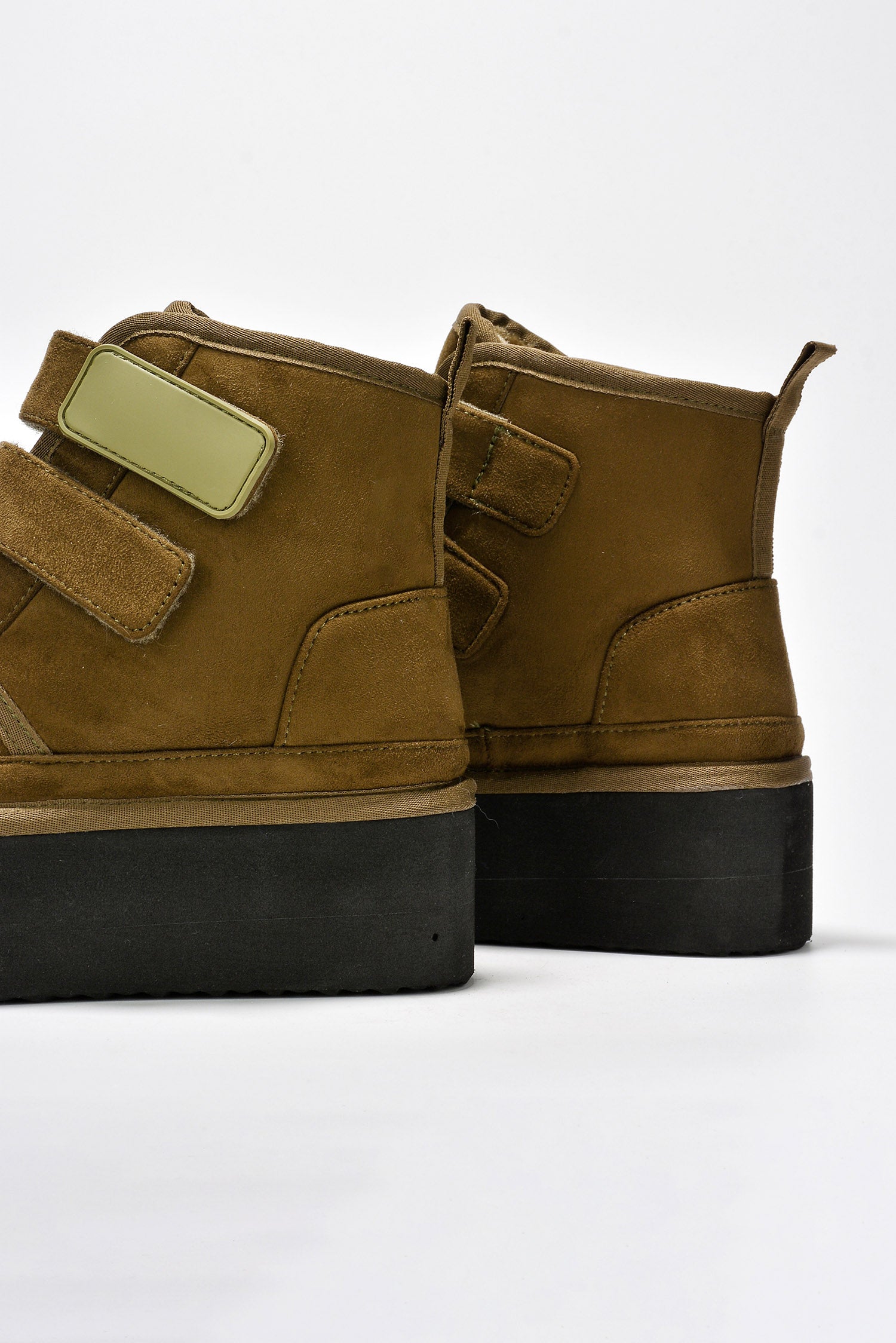 Felia Double Velcro Platform Suede Booties - Olive