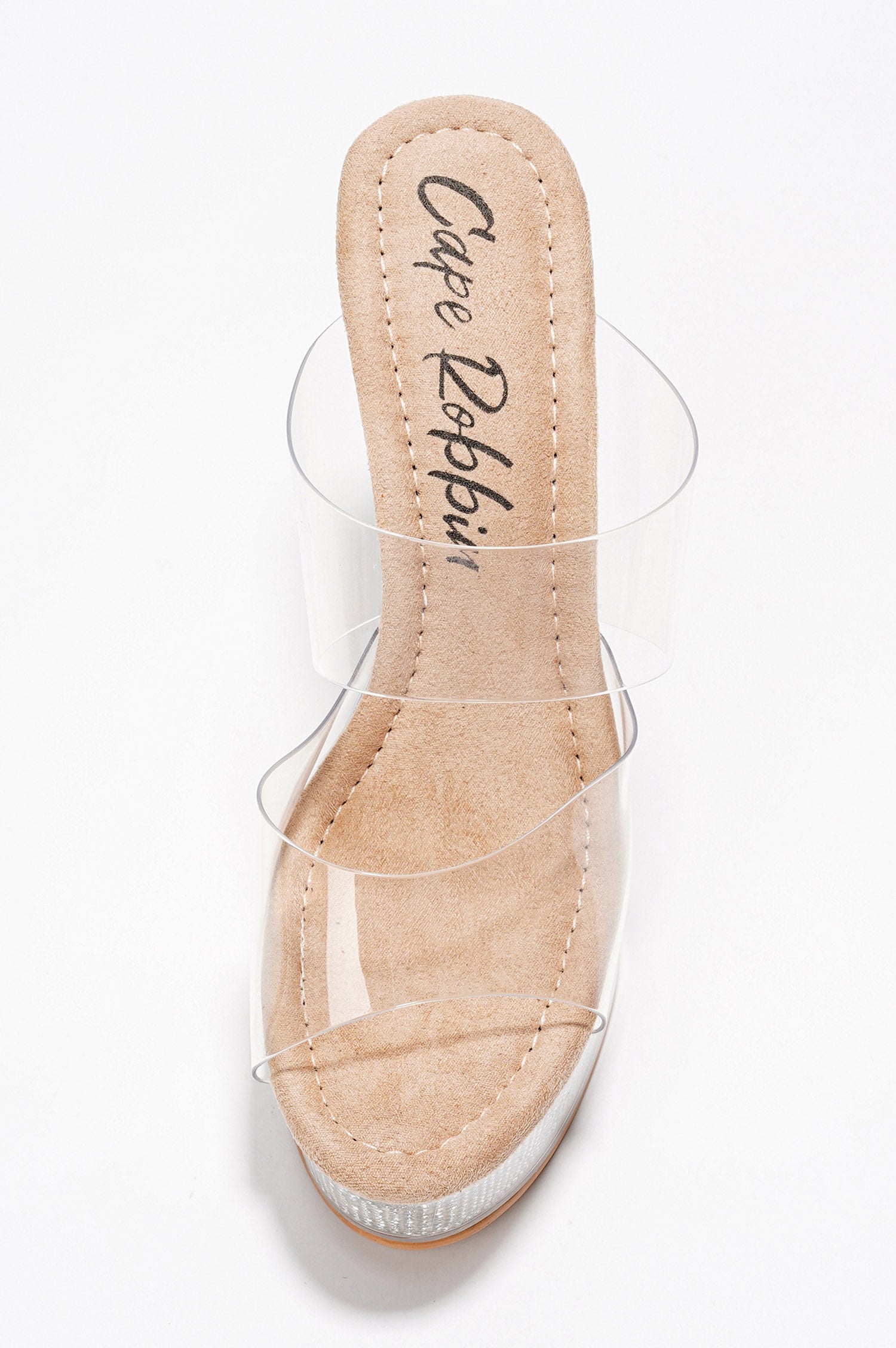 Ferrara Clear Platform Slip-On Rhinestone Transparent Straps, Round Toe Stiletto Heels - Nude - Cape Robbin