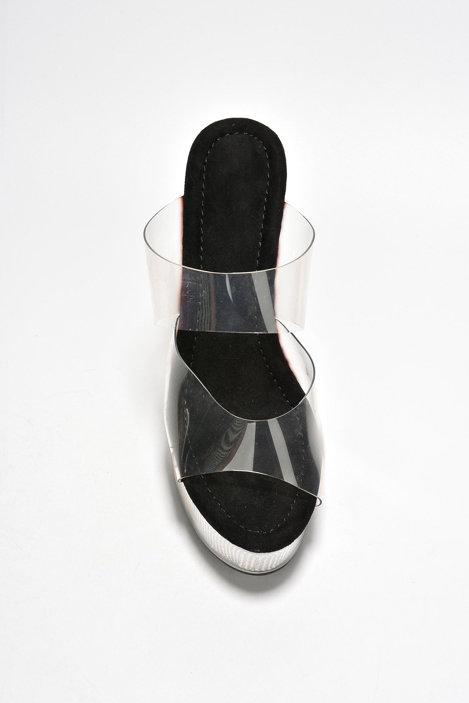 Ferrara Clear Platform Slip-On Rhinestone Transparent Straps, Round Toe Stiletto Heels - Black - Cape Robbin