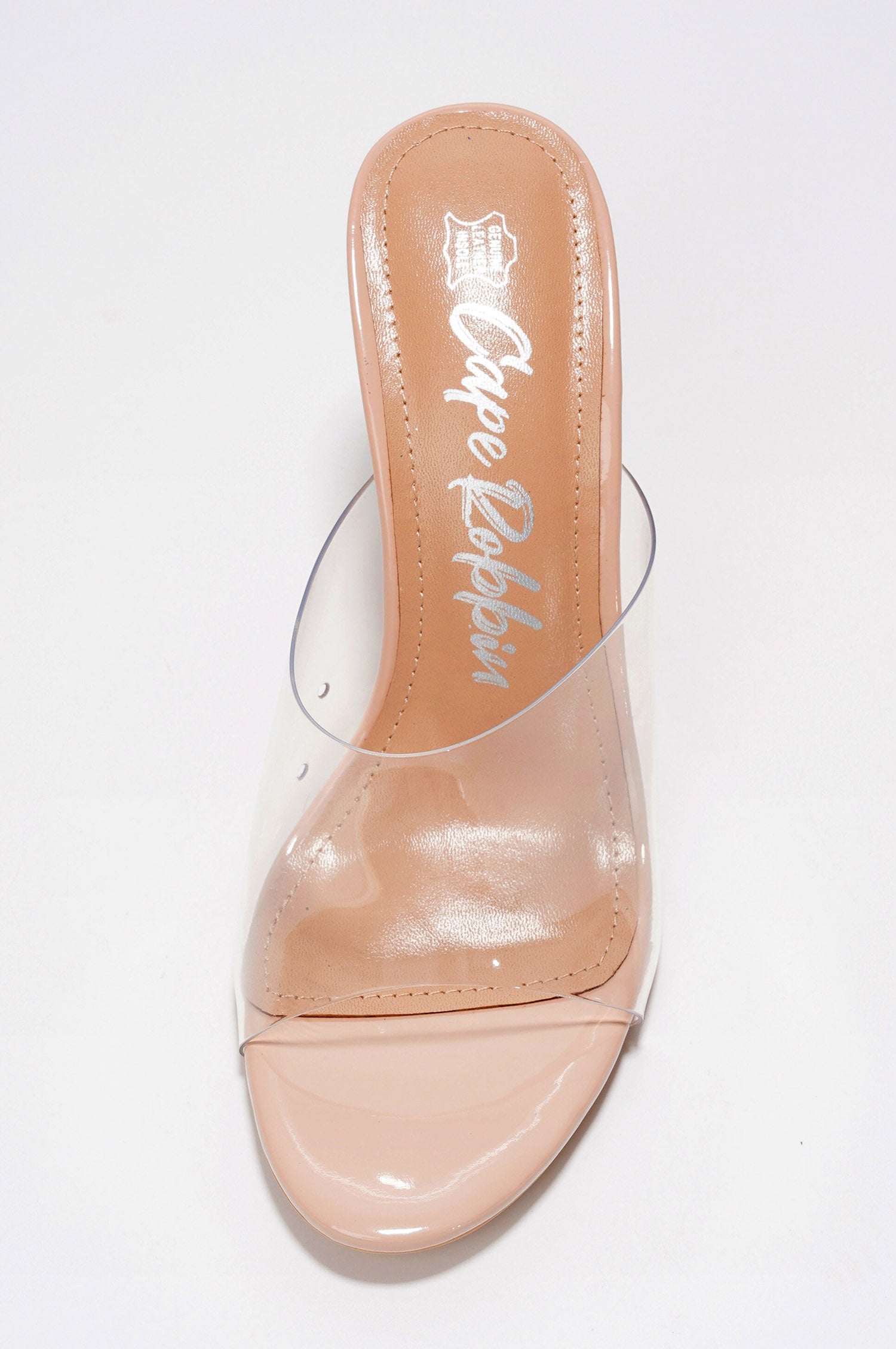 Fusion Clear Slip-On Transparent Straps, Round Toe Block Heels - Beige - Cape Robbin